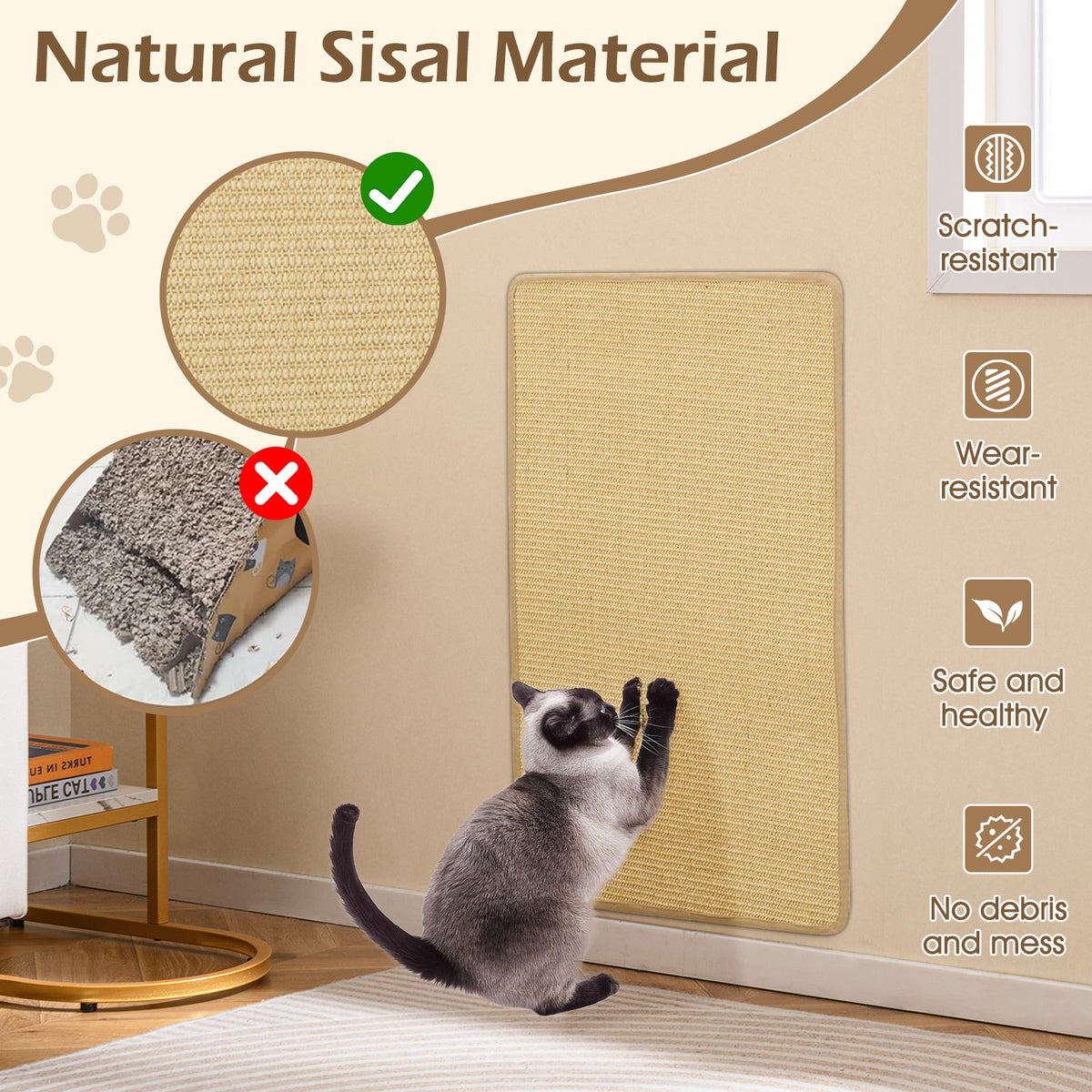 4 Pieces Cat Scratcher Mat Set 32 x 20 Inch Pads for Cats-Cat Trees & Scratchers-DECOROLALA