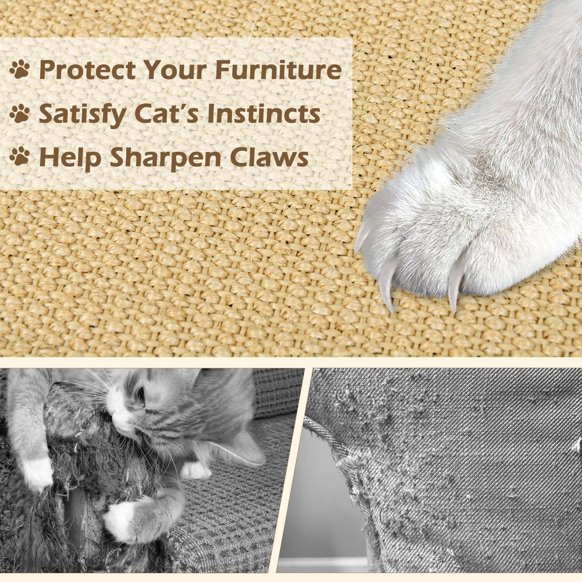 4 Pieces Cat Scratcher Mat Set 32 x 20 Inch Pads for Cats-Cat Trees & Scratchers-DECOROLALA