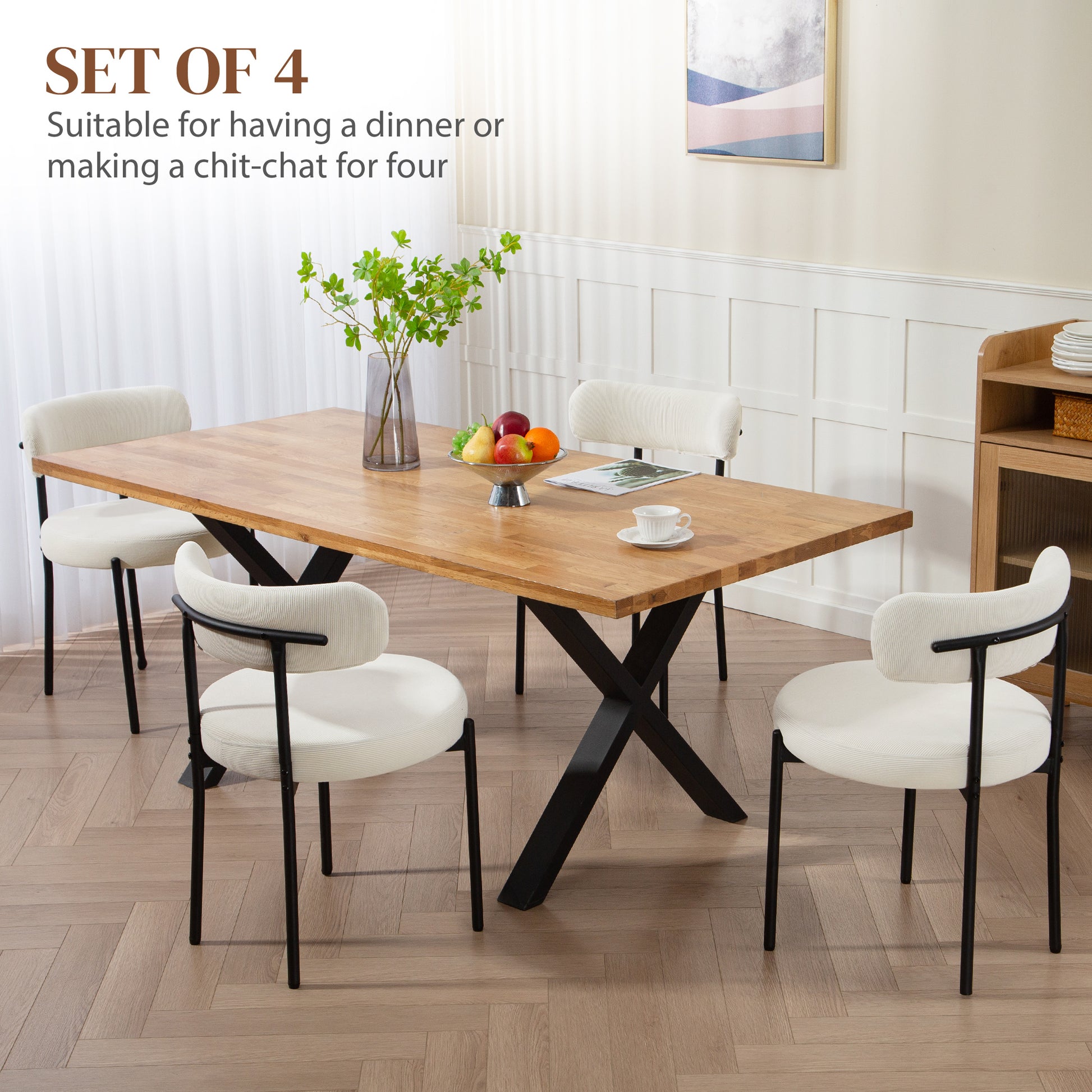 4 Pieces Dining Chairs Corduroy Upholstery Beige-DECOROLALA