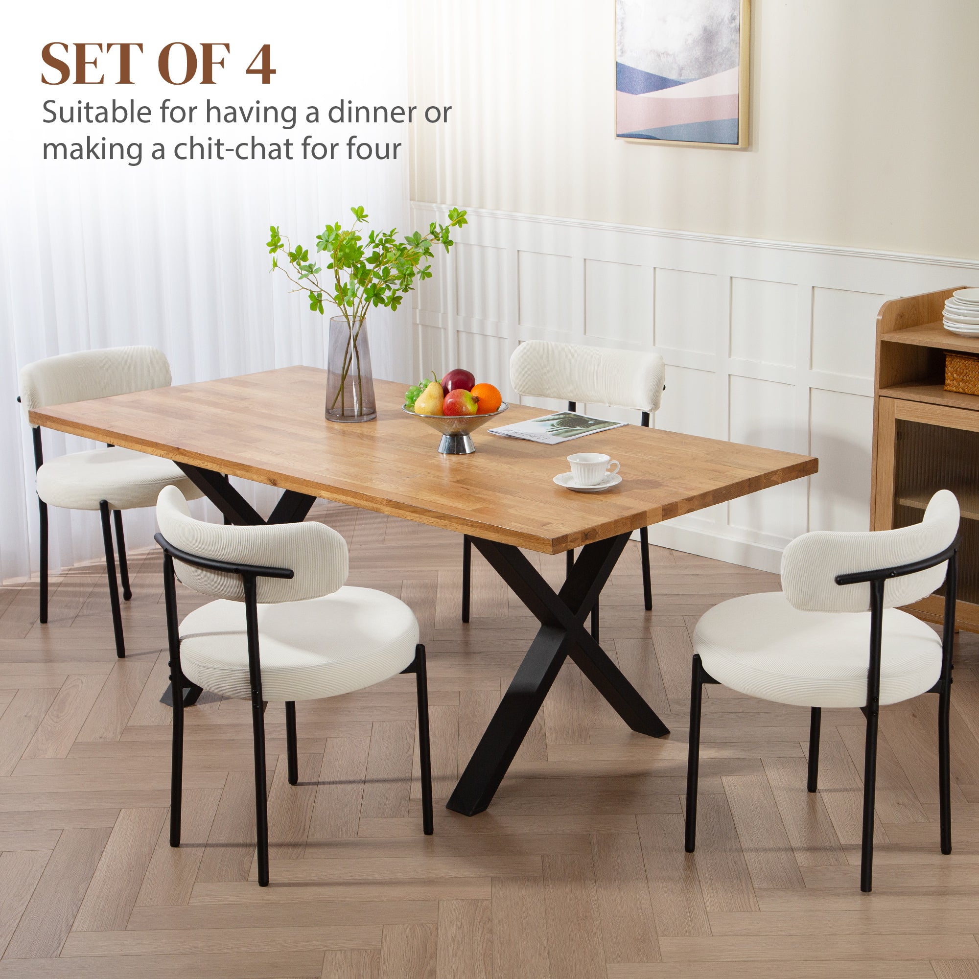 4 Pieces Dining Chairs Corduroy Upholstery Beige-DECOROLALA