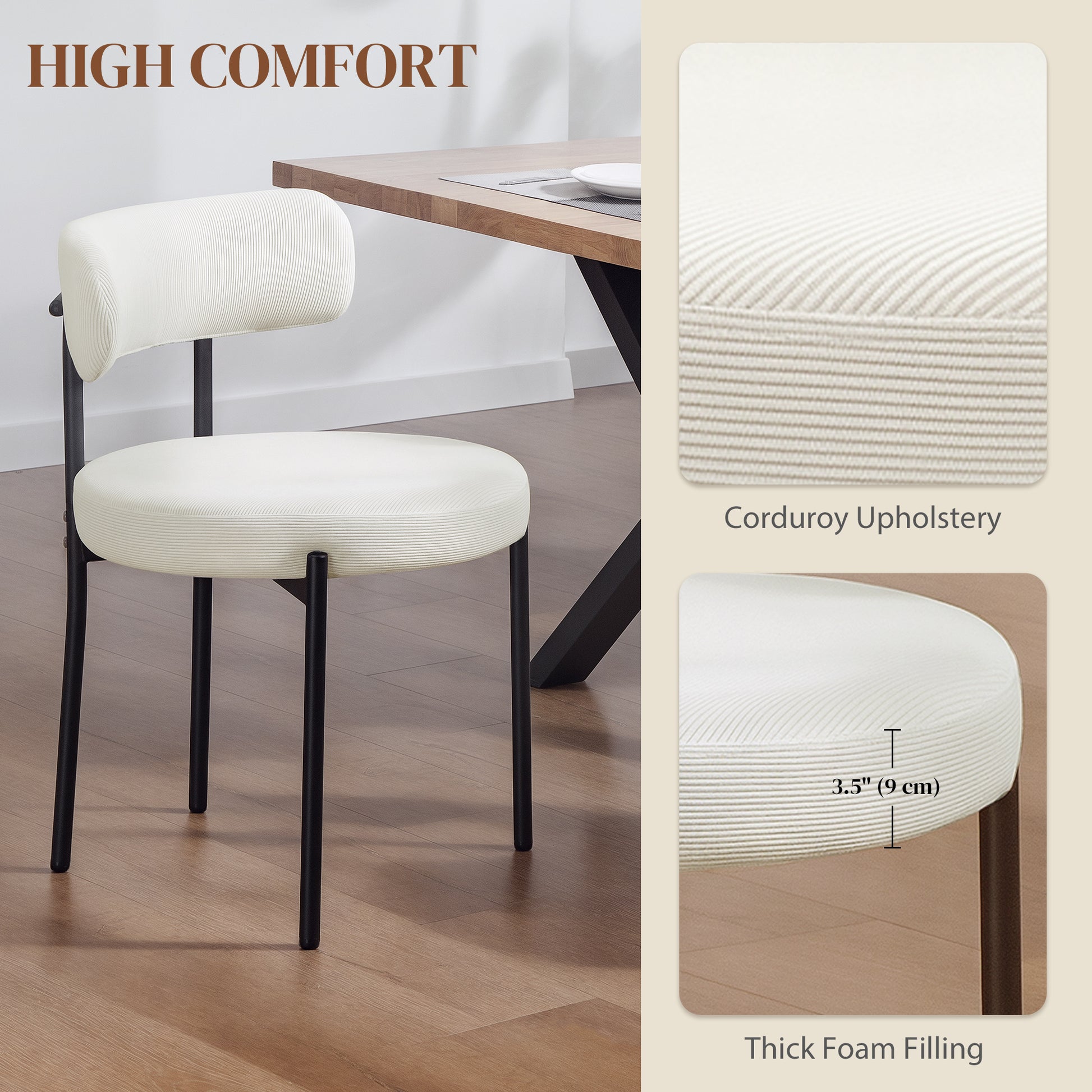 4 Pieces Dining Chairs Corduroy Upholstery Beige-DECOROLALA