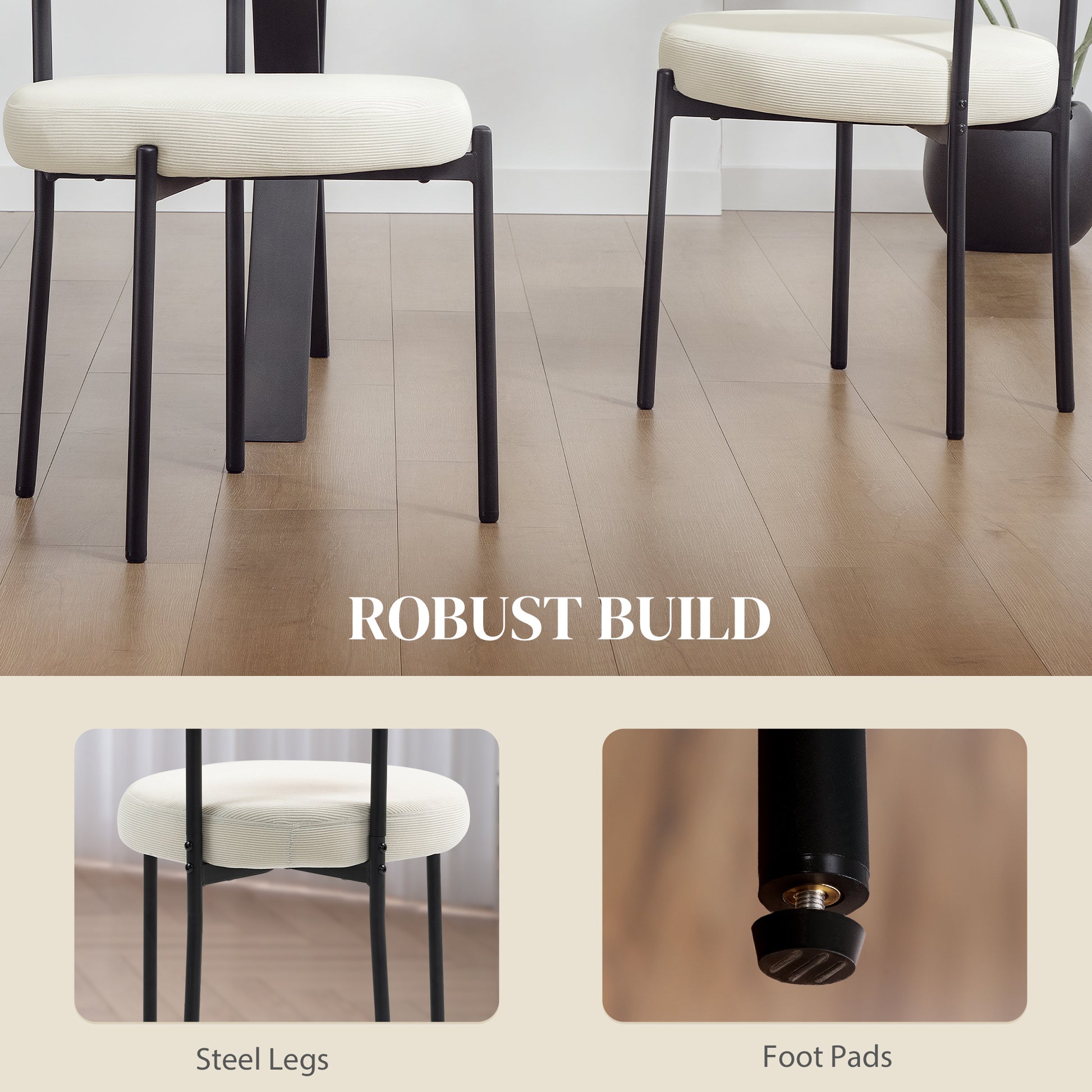 4 Pieces Dining Chairs Corduroy Upholstery Beige-DECOROLALA