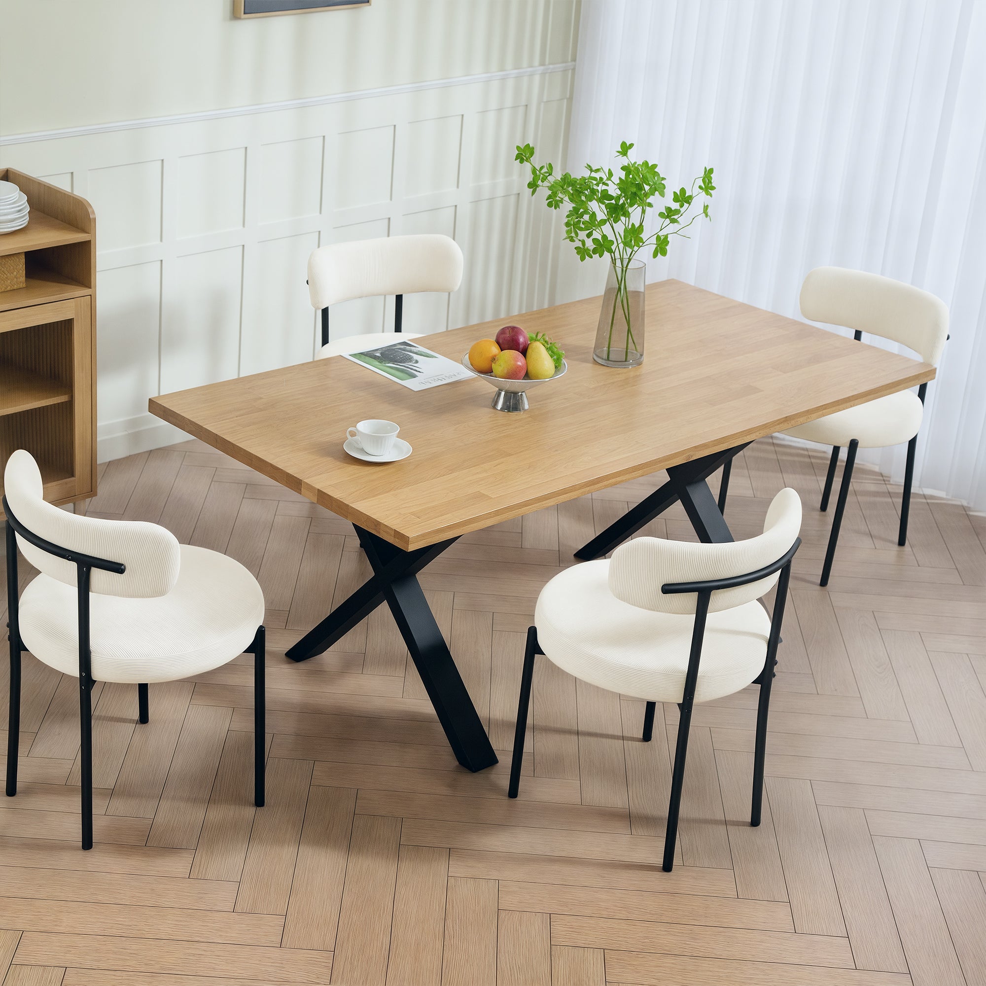 4 Pieces Dining Chairs Corduroy Upholstery Beige-DECOROLALA