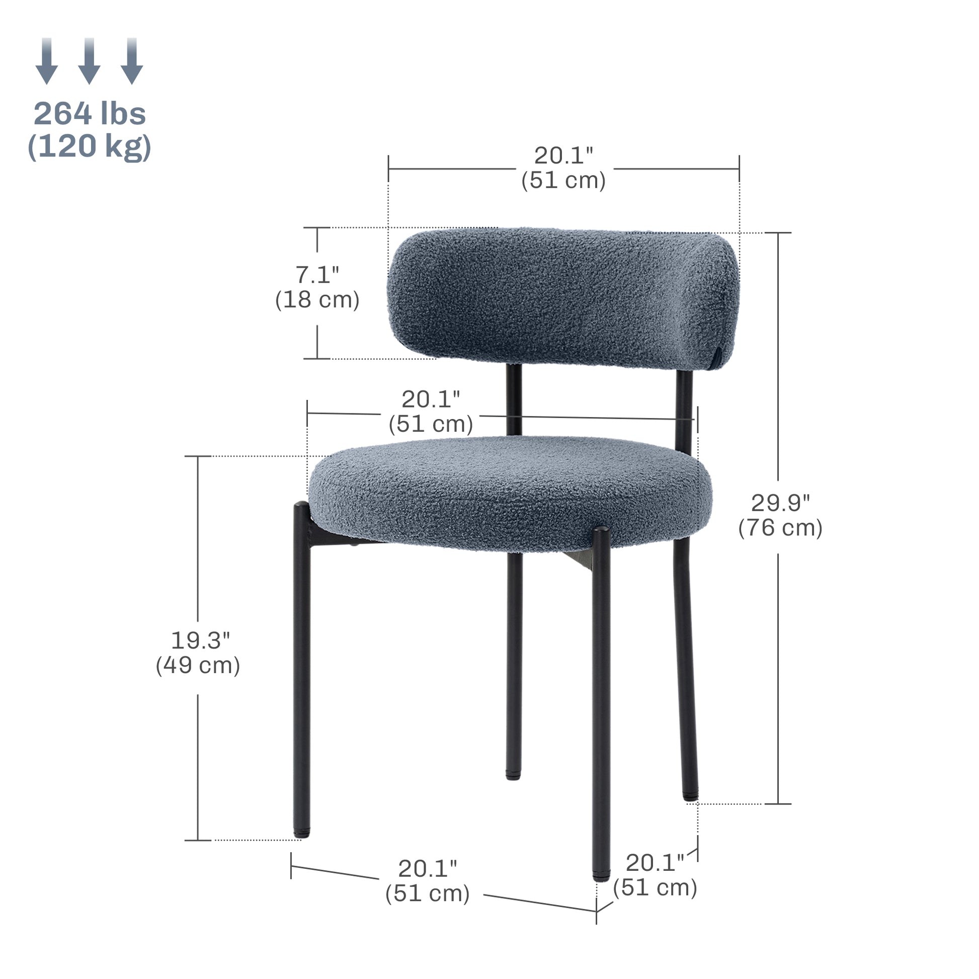 4 Pieces Dining Chairs - Grey Berber Fleece Steel-DECOROLALA