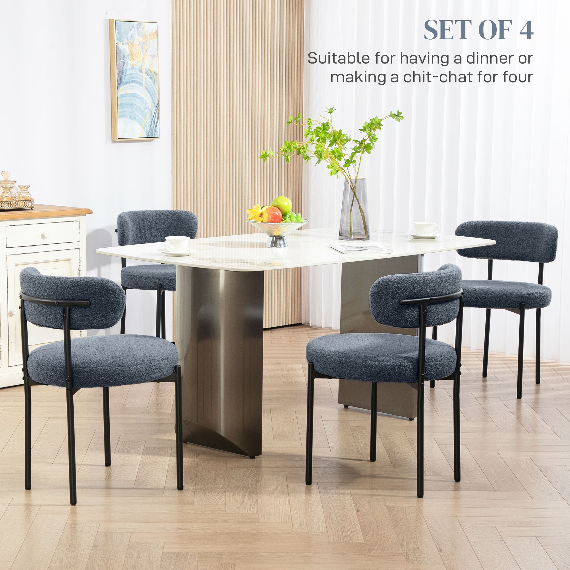 4 Pieces Dining Chairs - Grey Berber Fleece Steel-DECOROLALA