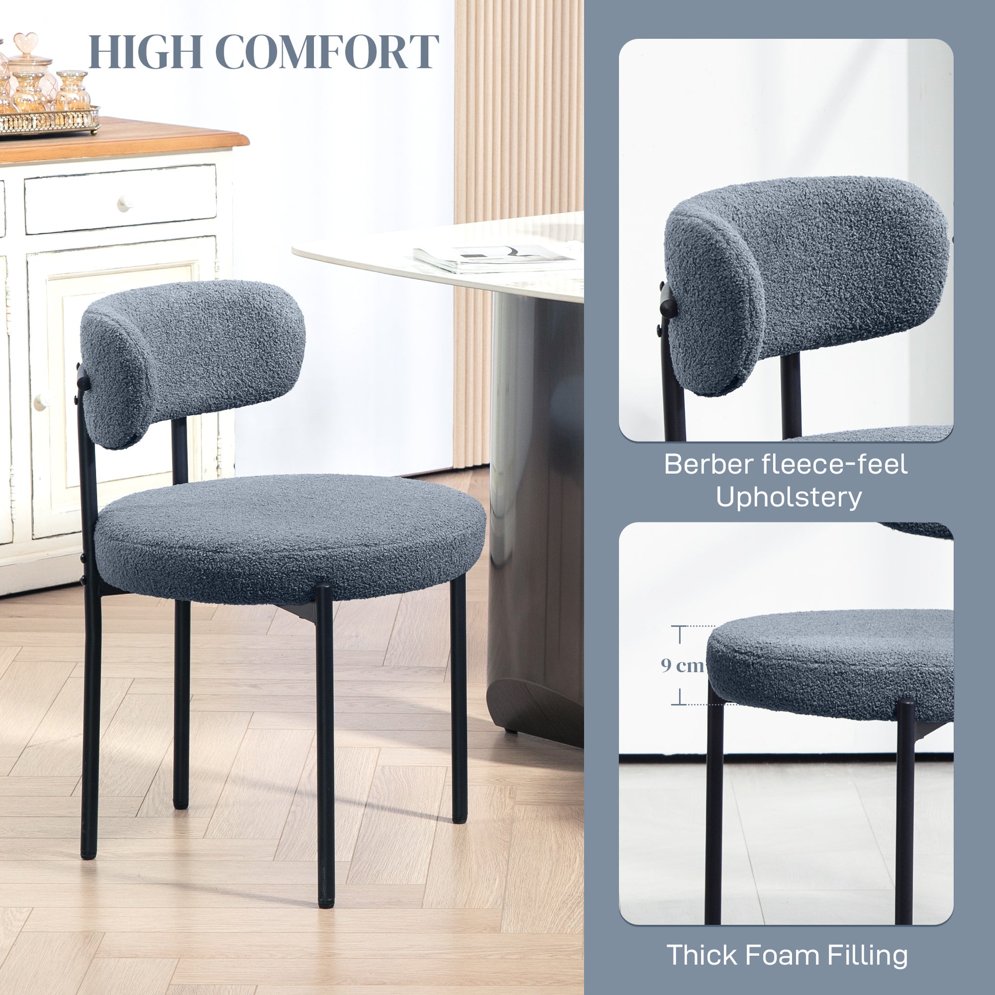 4 Pieces Dining Chairs - Grey Berber Fleece Steel-DECOROLALA