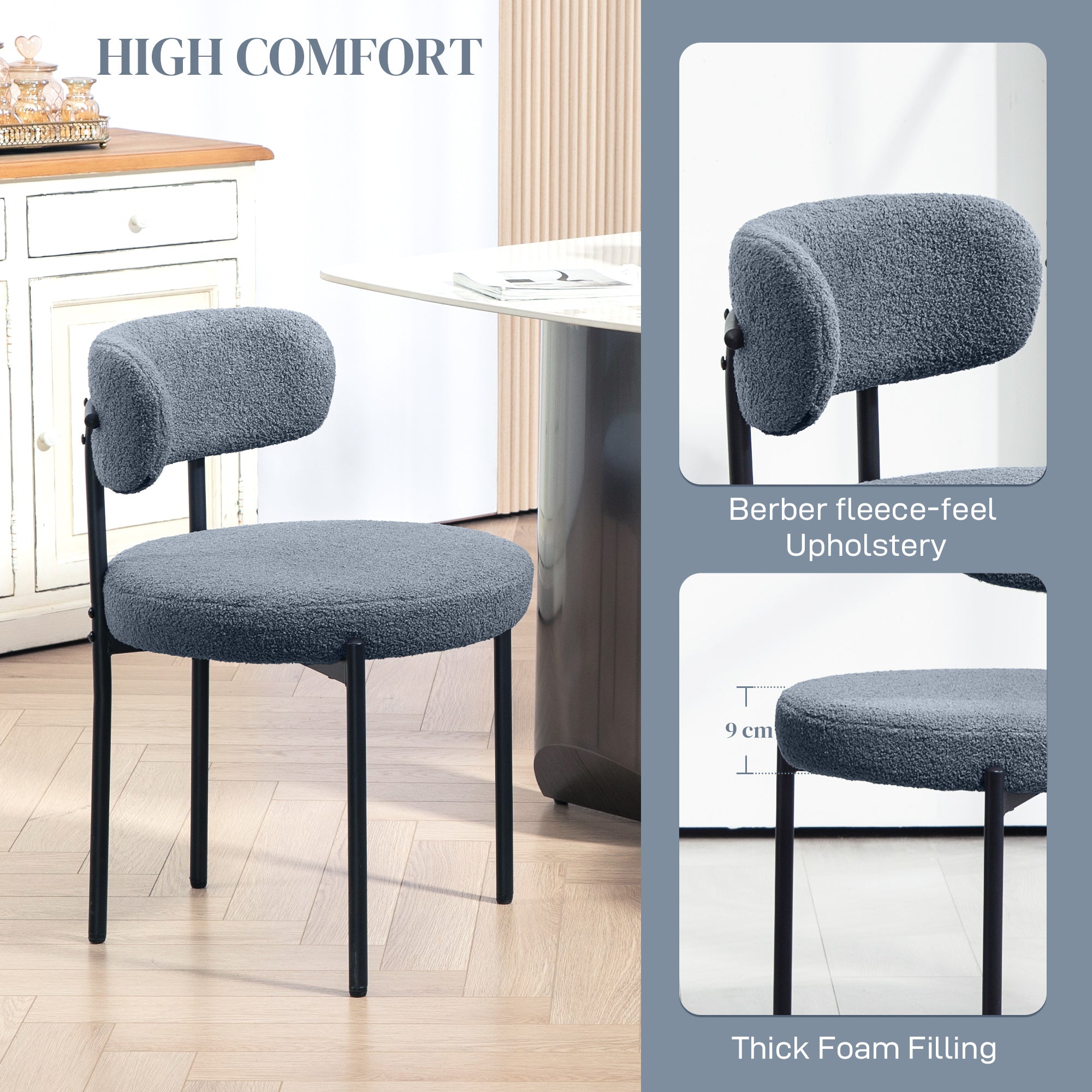 4 Pieces Dining Chairs - Grey Berber Fleece Steel-DECOROLALA