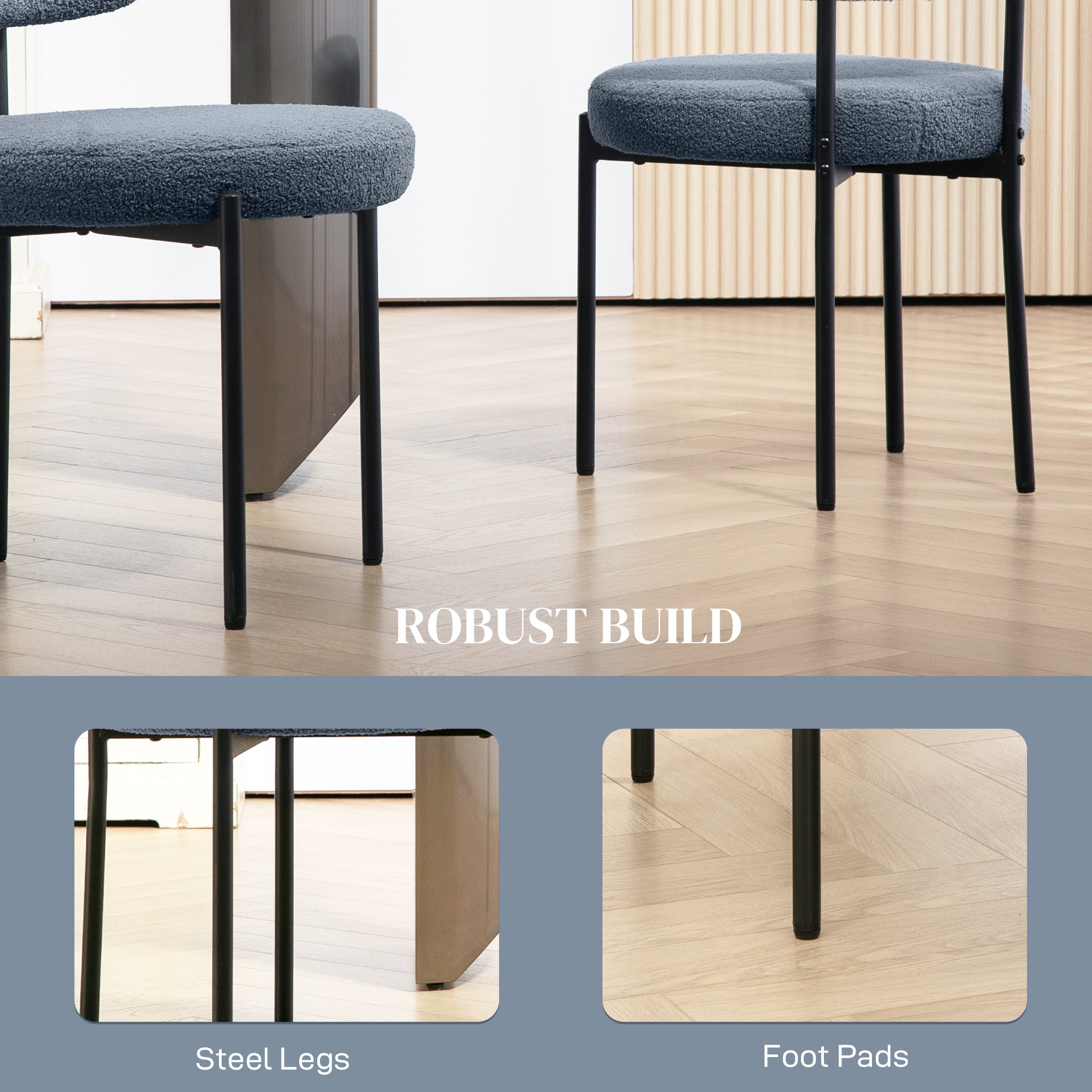 4 Pieces Dining Chairs - Grey Berber Fleece Steel-DECOROLALA