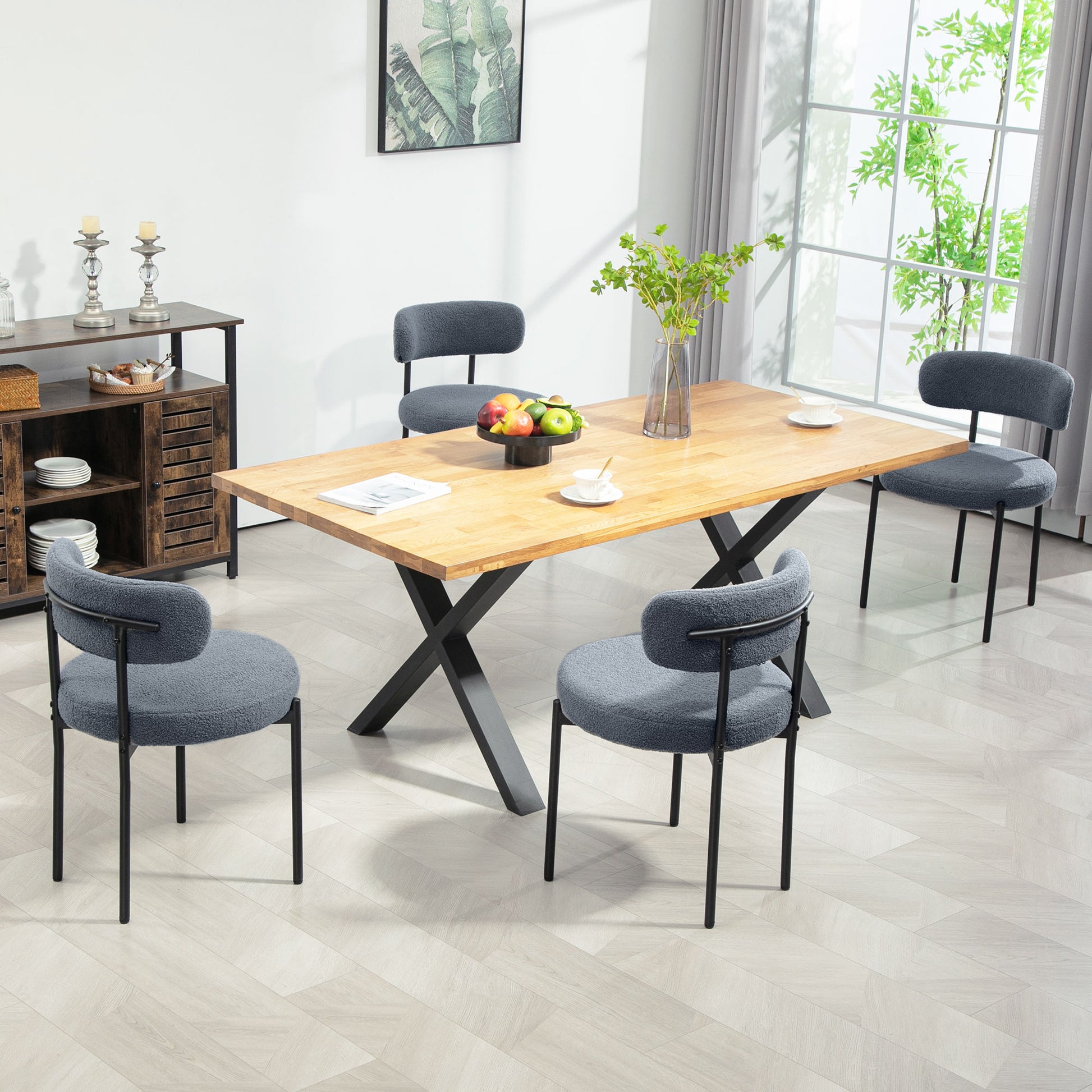 4 Pieces Dining Chairs - Grey Berber Fleece Steel-DECOROLALA
