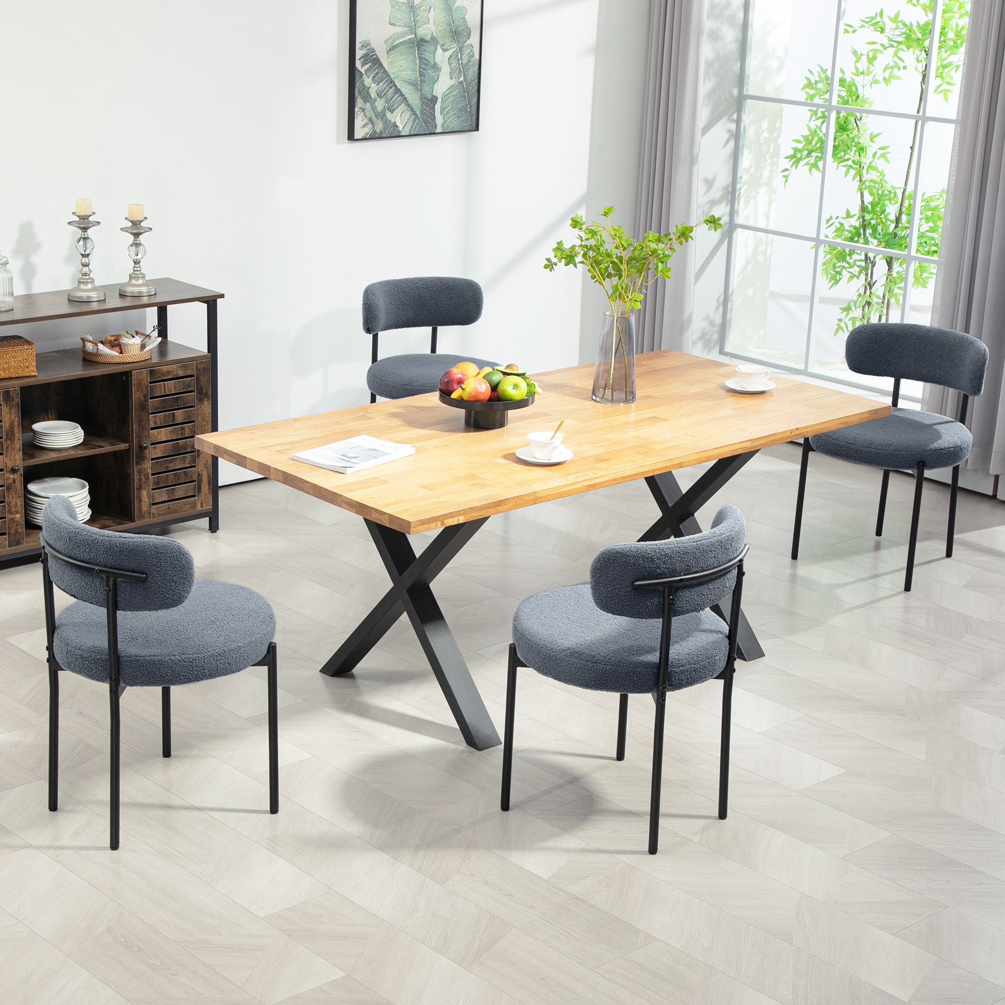 4 Pieces Dining Chairs - Grey Berber Fleece Steel-DECOROLALA