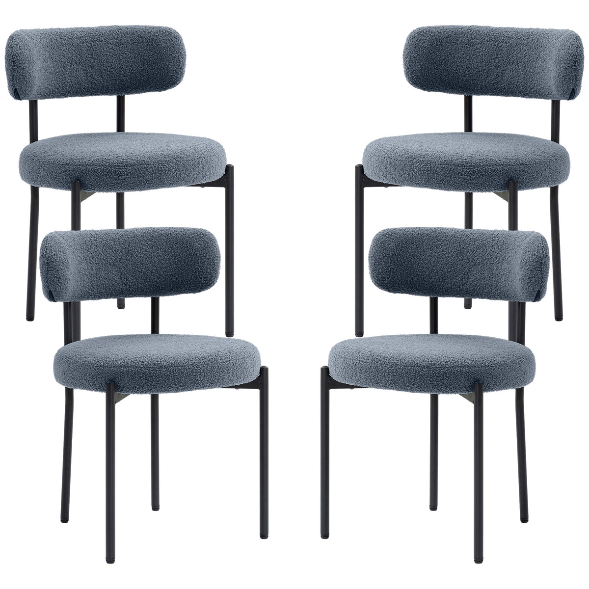 4 Pieces Dining Chairs - Grey Berber Fleece Steel-Dining Chairs-DECOROLALA