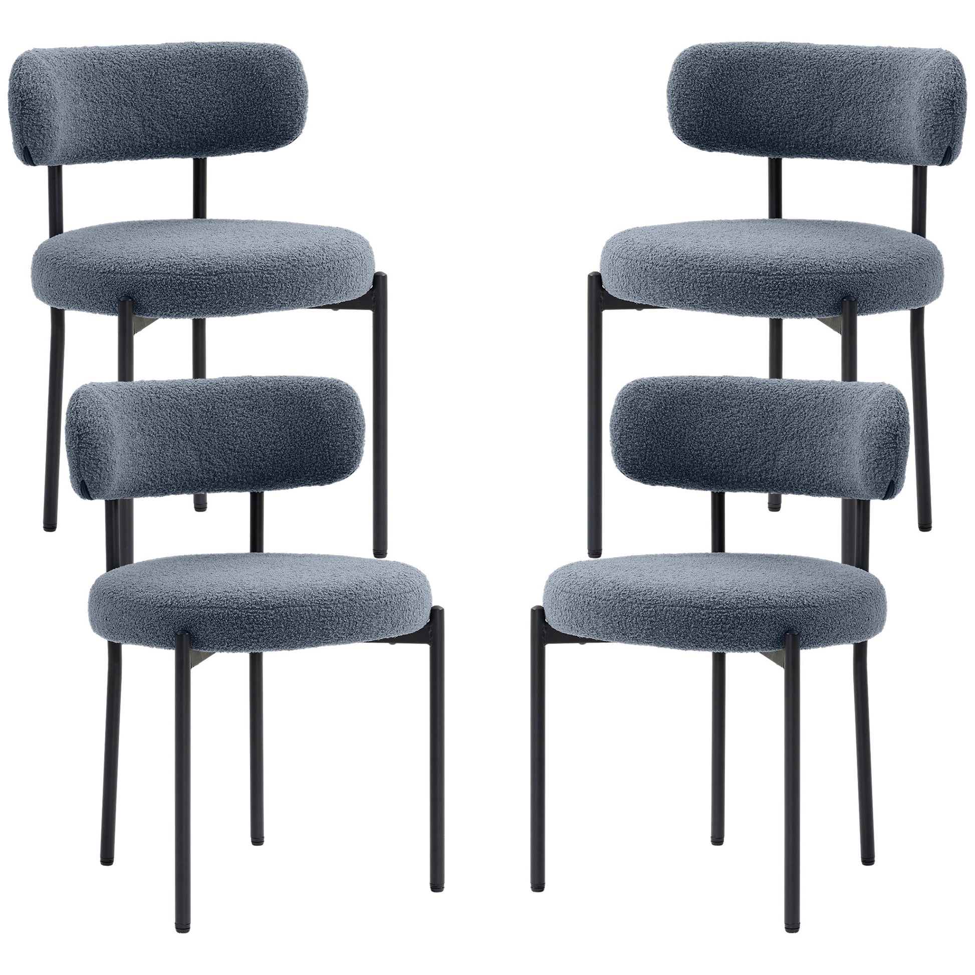 4 Pieces Dining Chairs - Grey Berber Fleece Steel-DECOROLALA