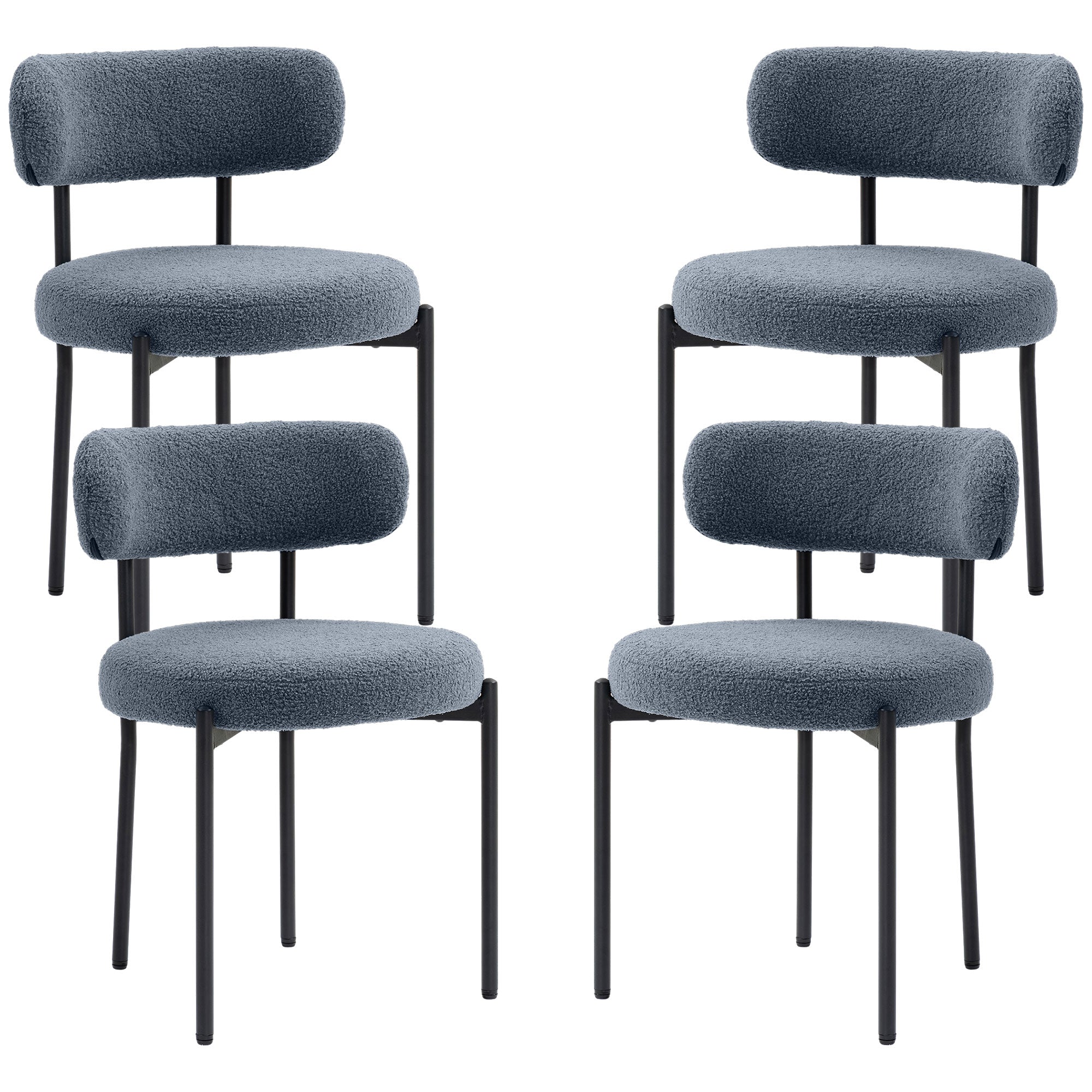 4 Pieces Dining Chairs - Grey Berber Fleece Steel-DECOROLALA