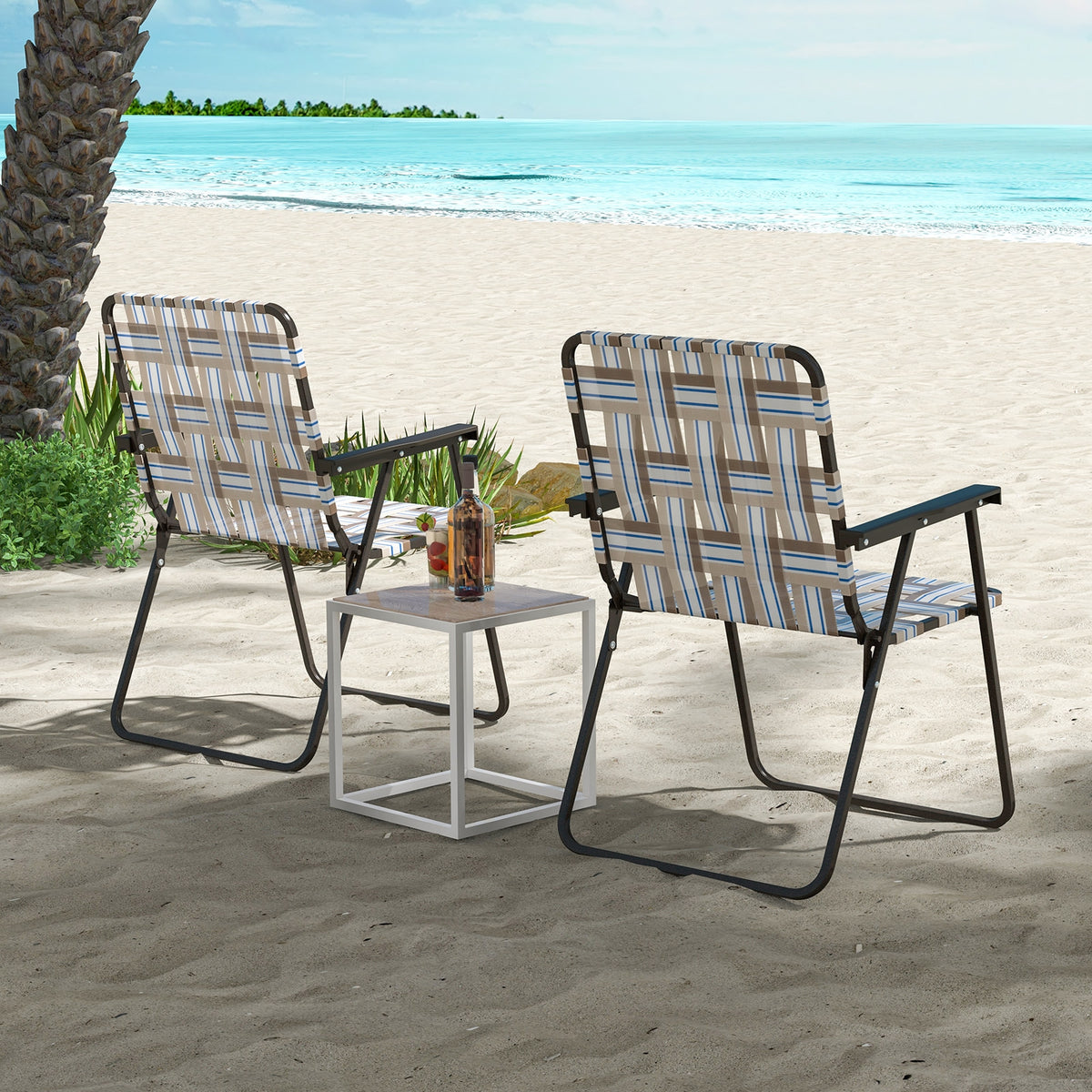 4 Pieces Folding Beach Chair Camping Lawn Webbing Chair-Coffee-Beach & Lawn Chairs-DECOROLALA