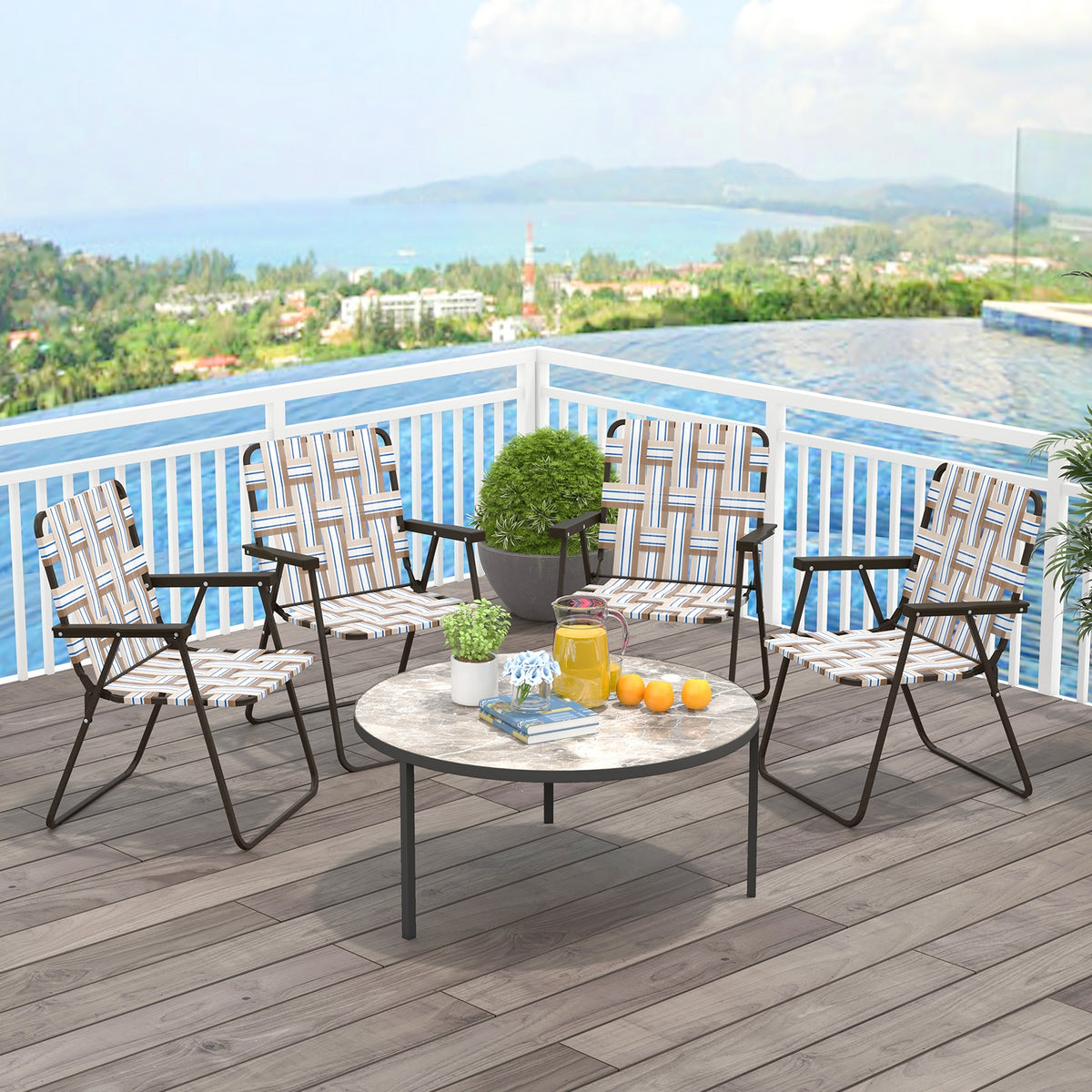 4 Pieces Folding Beach Chair Camping Lawn Webbing Chair-Coffee-Beach & Lawn Chairs-DECOROLALA
