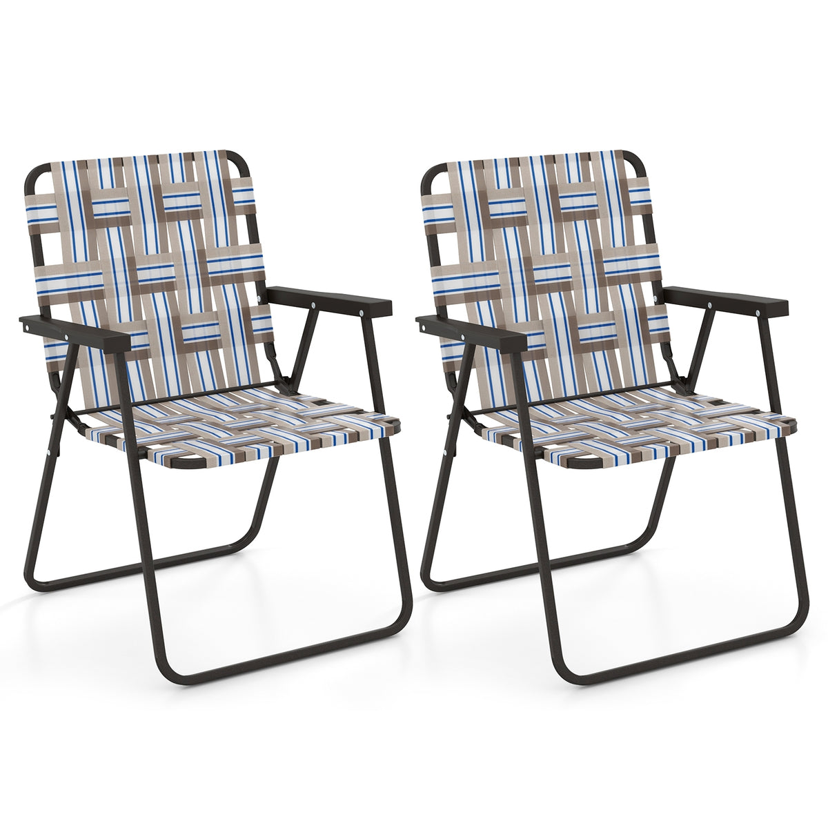 4 Pieces Folding Beach Chair Camping Lawn Webbing Chair-Coffee-Beach & Lawn Chairs-DECOROLALA