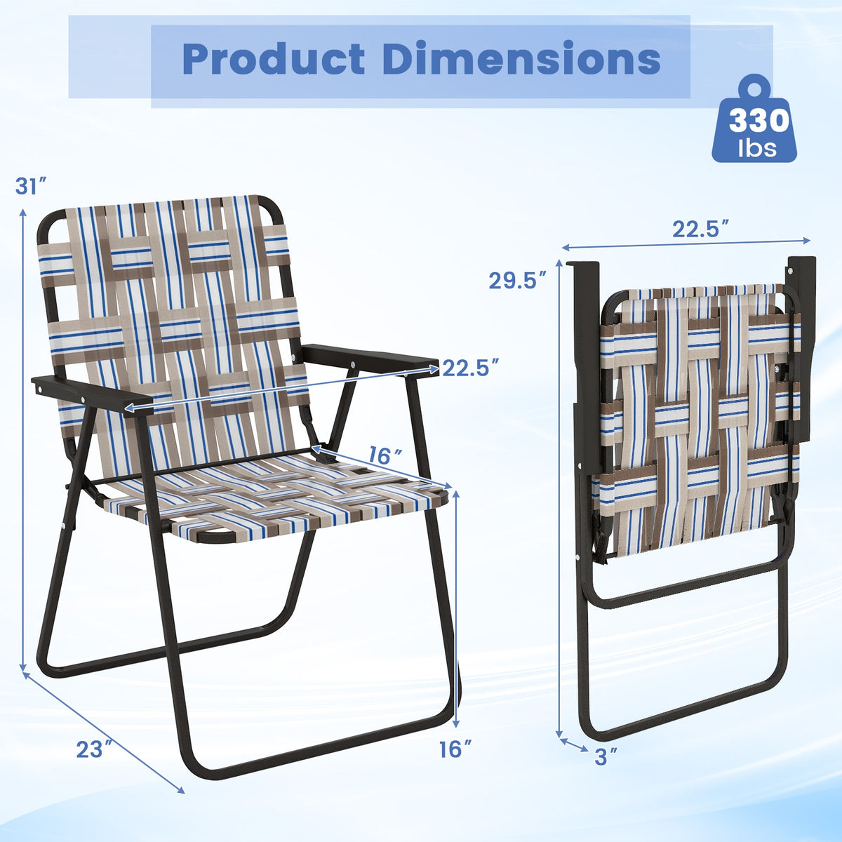 4 Pieces Folding Beach Chair Camping Lawn Webbing Chair-Coffee-Beach & Lawn Chairs-DECOROLALA