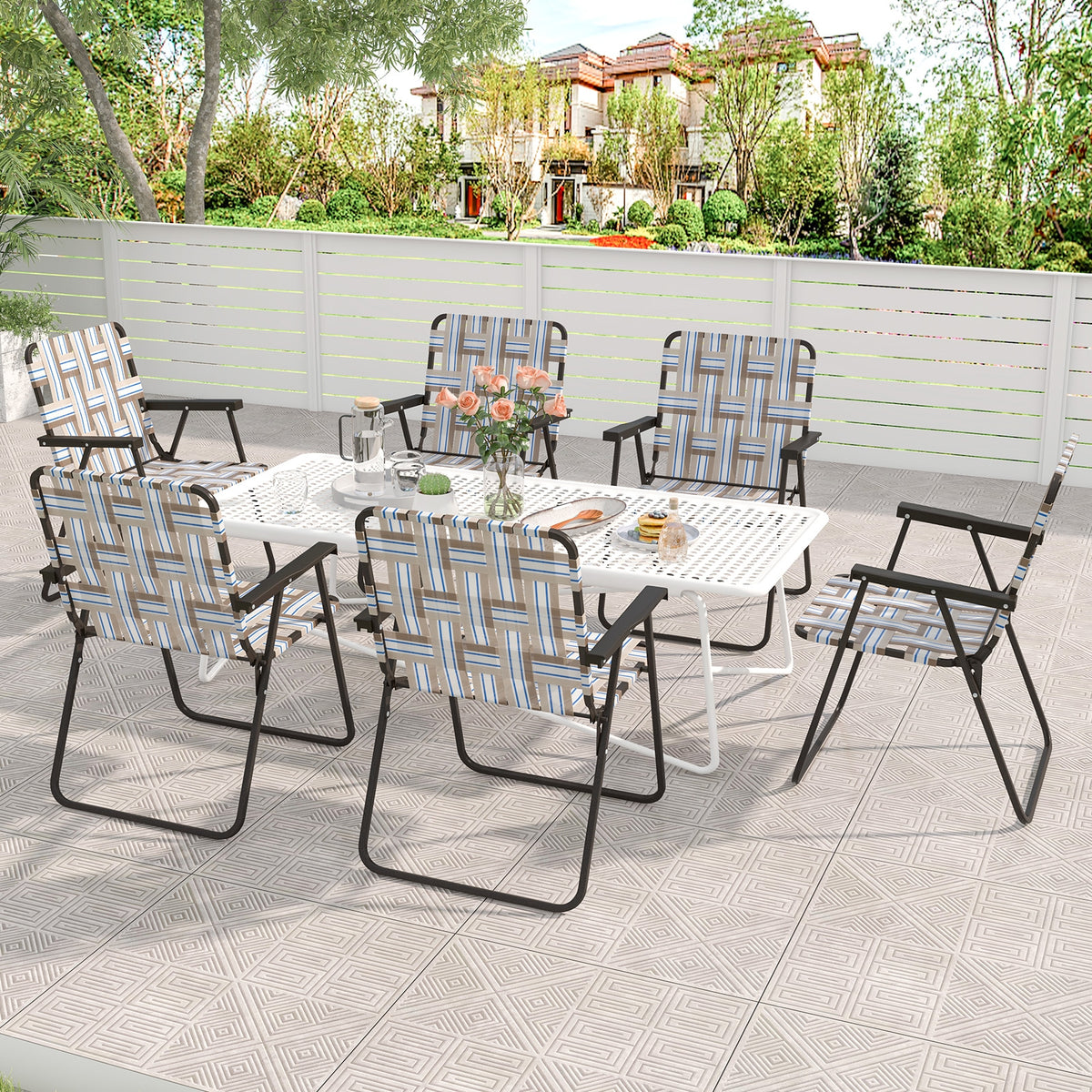 4 Pieces Folding Beach Chair Camping Lawn Webbing Chair-Coffee-Beach & Lawn Chairs-DECOROLALA