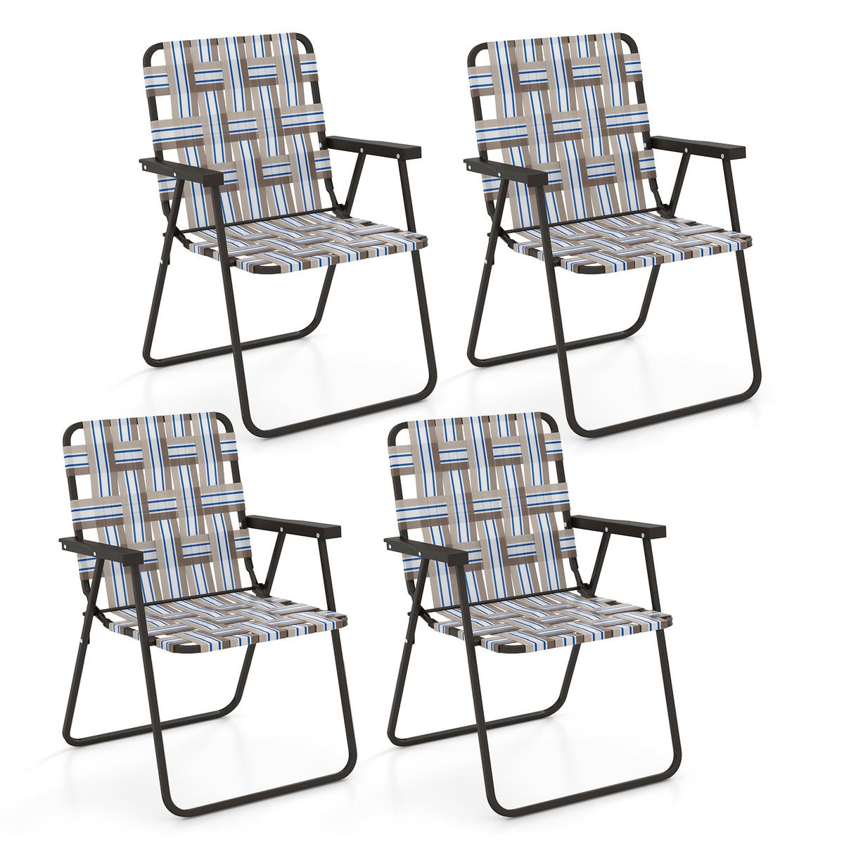 4 Pieces Folding Beach Chair Camping Lawn Webbing Chair-Coffee-Beach & Lawn Chairs-DECOROLALA