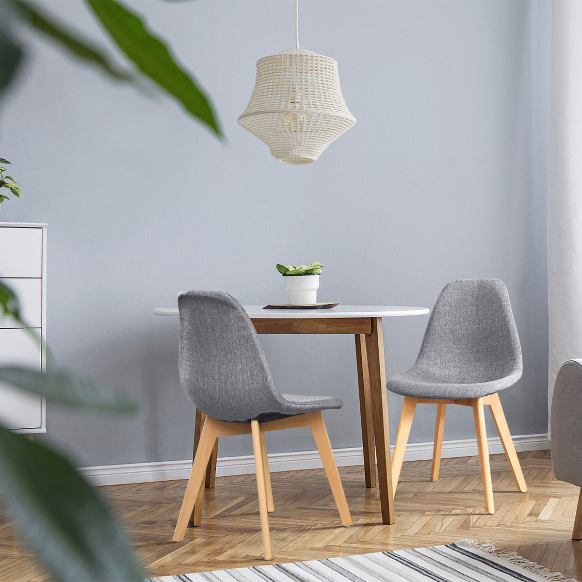 4 Pieces Modern Dining Chair Set with Wood Legs and Fabric Cushion Seat-Dining Chairs-DECOROLALA