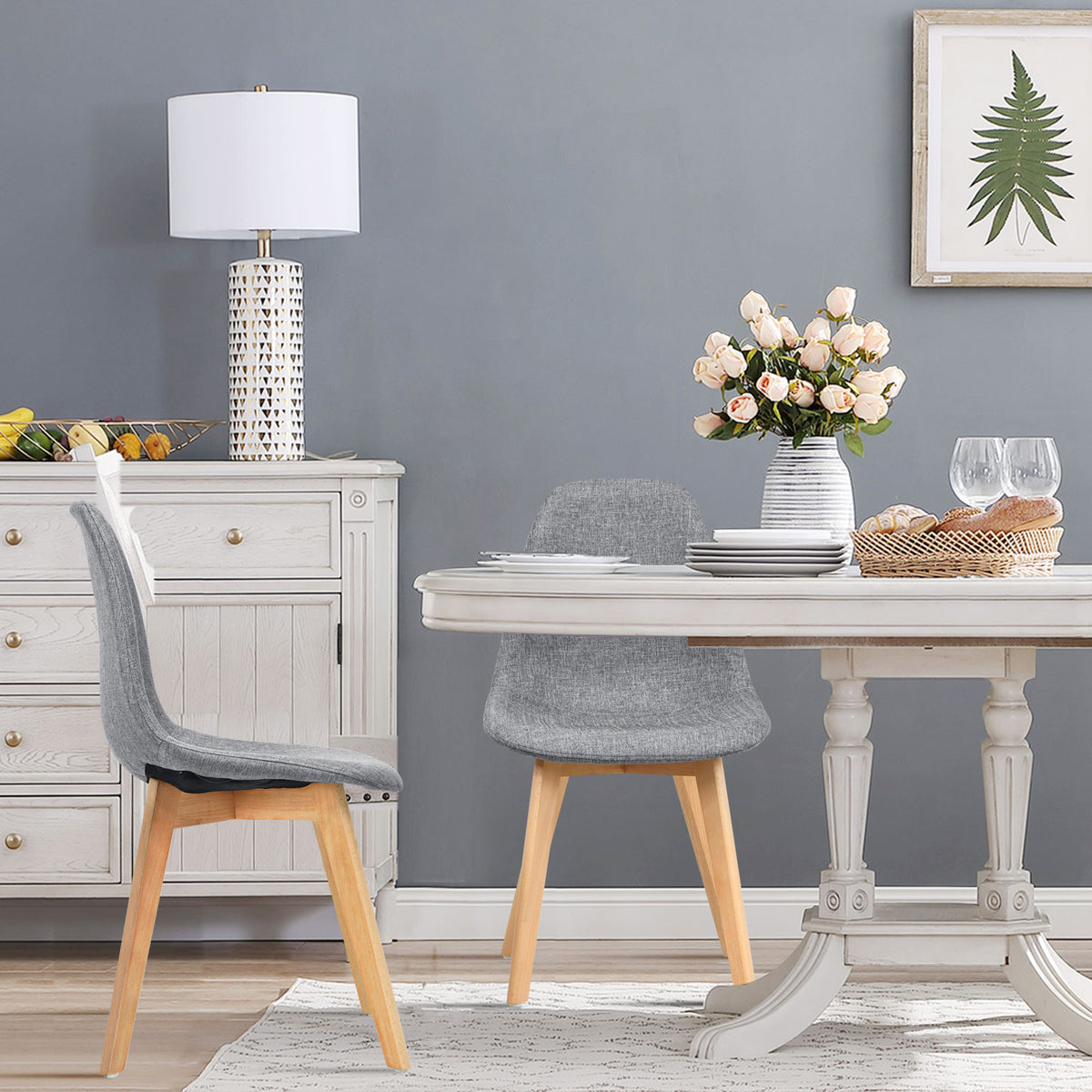 4 Pieces Modern Dining Chair Set with Wood Legs and Fabric Cushion Seat-Dining Chairs-DECOROLALA