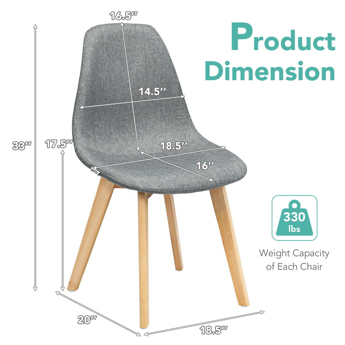 4 Pieces Modern Dining Chair Set with Wood Legs and Fabric Cushion Seat-Dining Chairs-DECOROLALA