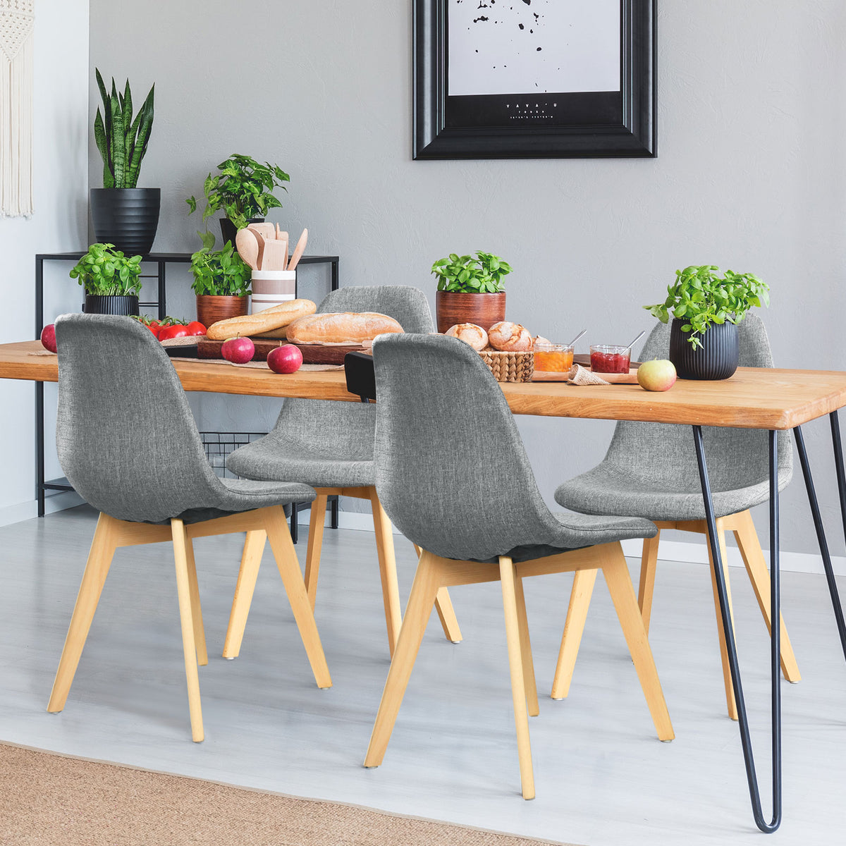 4 Pieces Modern Dining Chair Set with Wood Legs and Fabric Cushion Seat-Dining Chairs-DECOROLALA