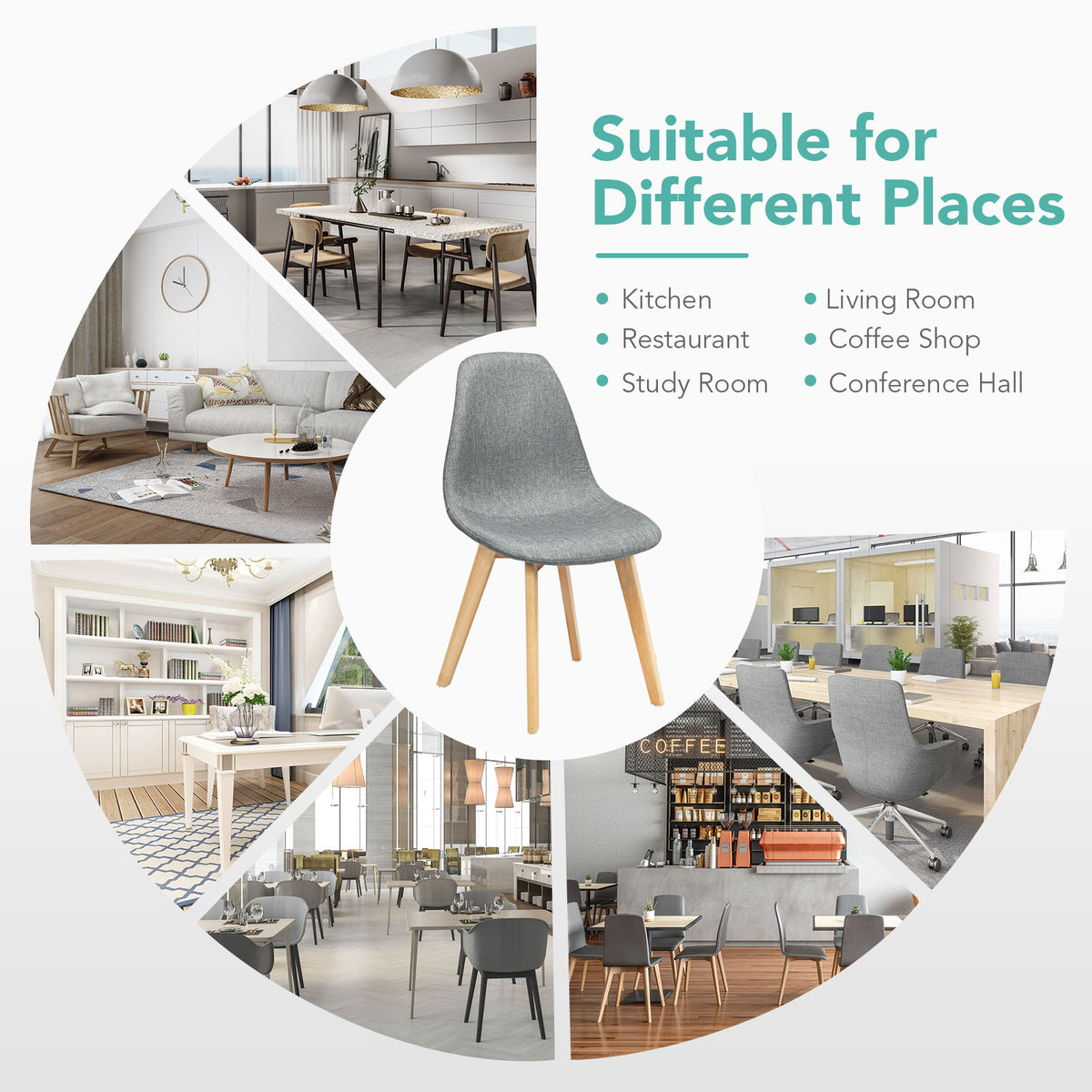 4 Pieces Modern Dining Chair Set with Wood Legs and Fabric Cushion Seat-Dining Chairs-DECOROLALA