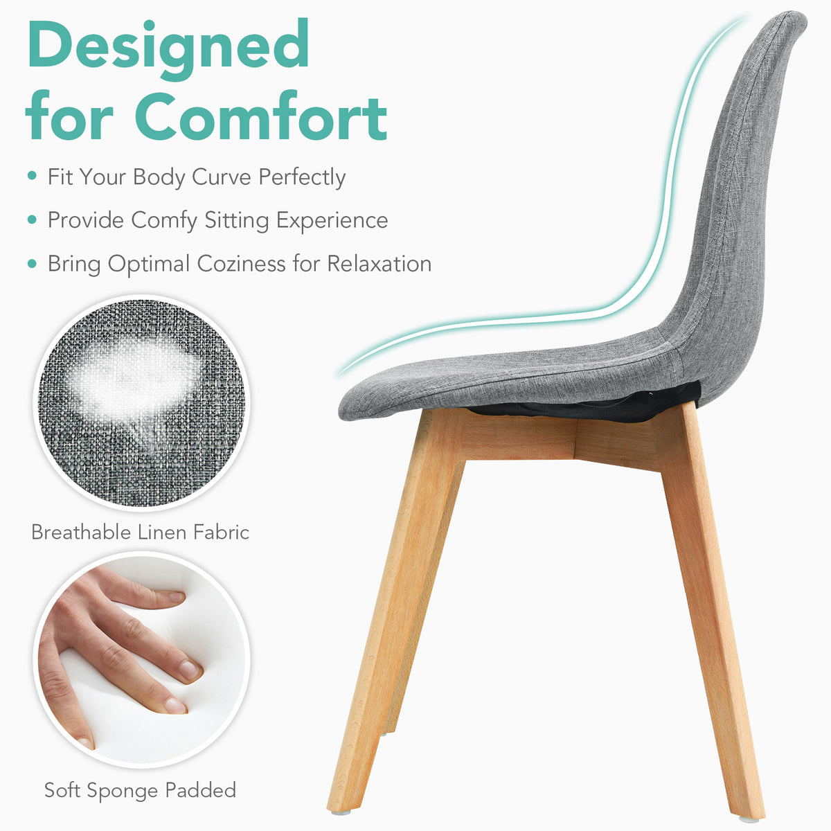 4 Pieces Modern Dining Chair Set with Wood Legs and Fabric Cushion Seat-Dining Chairs-DECOROLALA