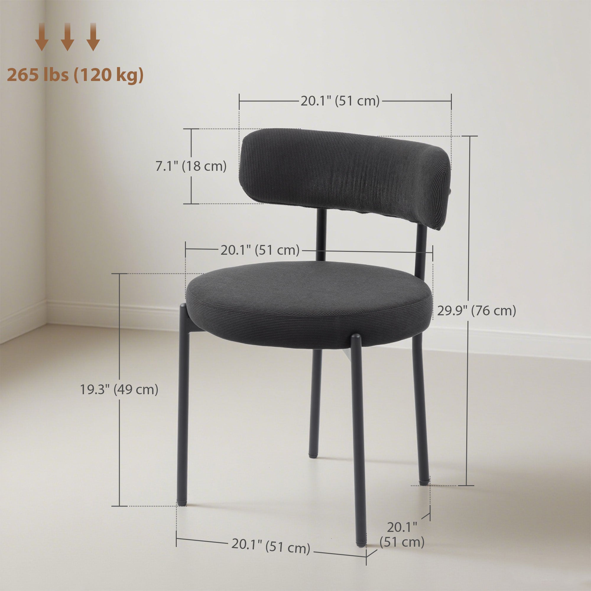 4 Pieces Modern Dining Chairs - Black Corduroy-DECOROLALA