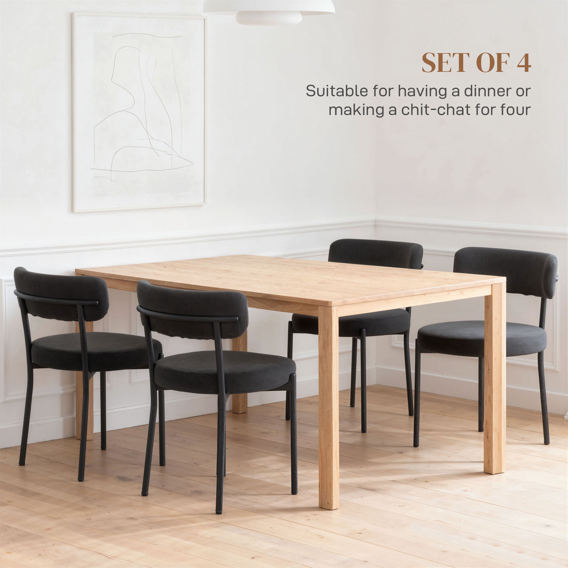 4 Pieces Modern Dining Chairs - Black Corduroy-DECOROLALA