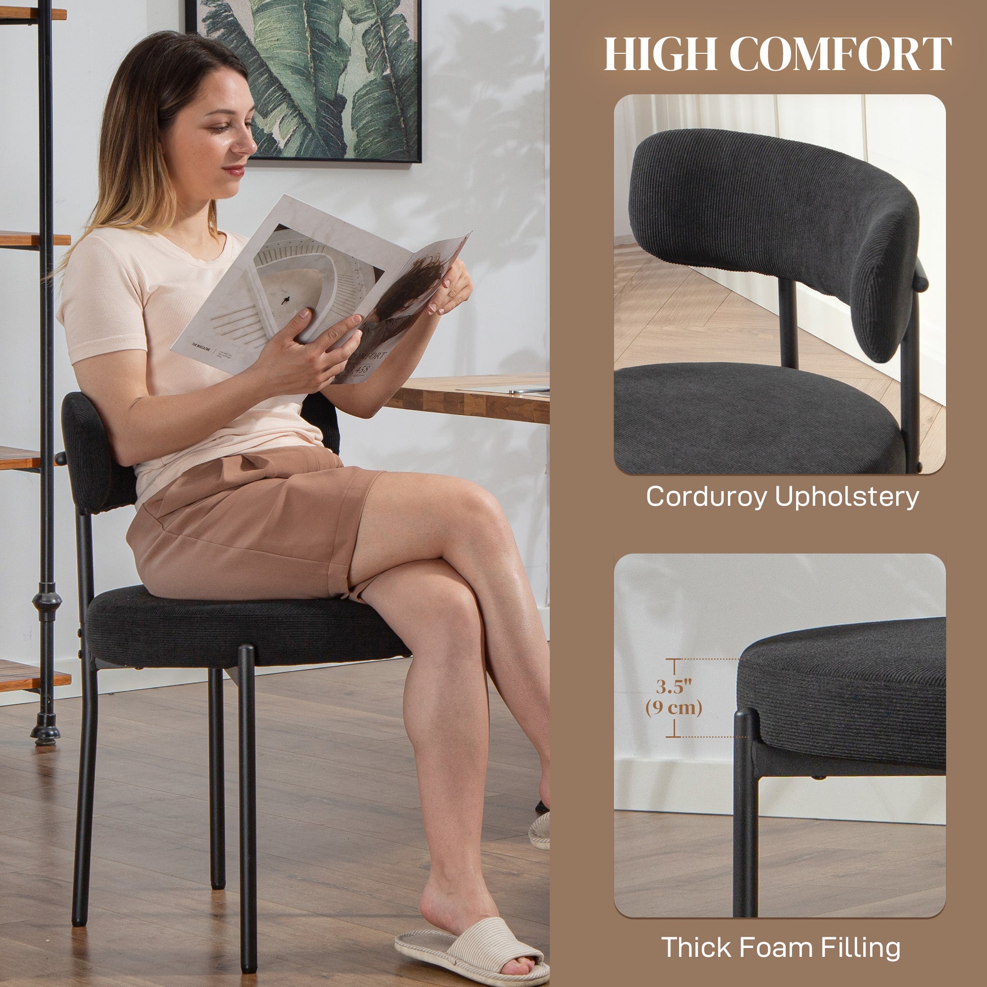 4 Pieces Modern Dining Chairs - Black Corduroy-DECOROLALA