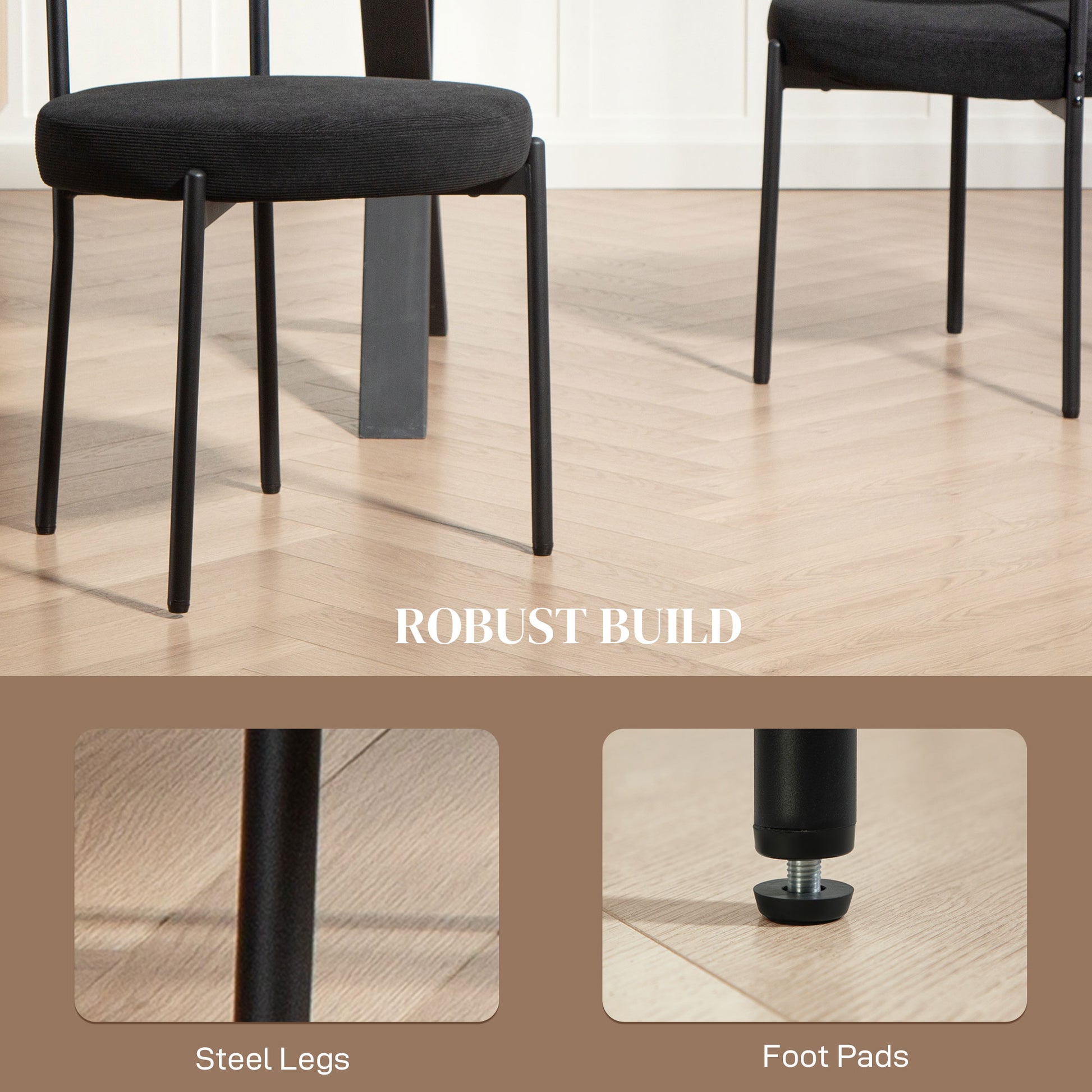 4 Pieces Modern Dining Chairs - Black Corduroy-DECOROLALA