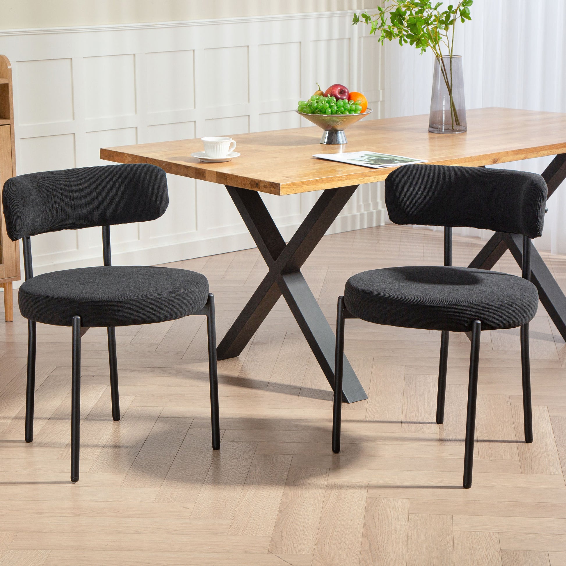 4 Pieces Modern Dining Chairs - Black Corduroy-DECOROLALA