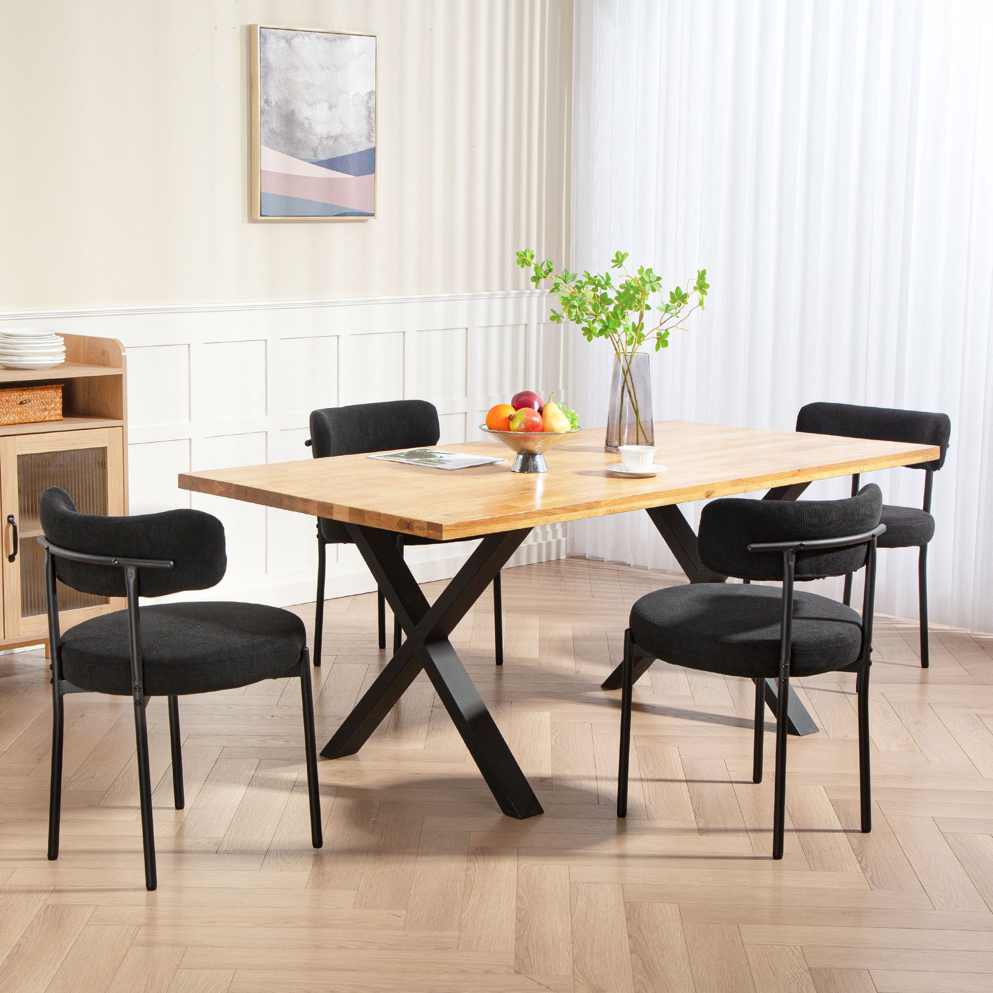 4 Pieces Modern Dining Chairs - Black Corduroy-DECOROLALA