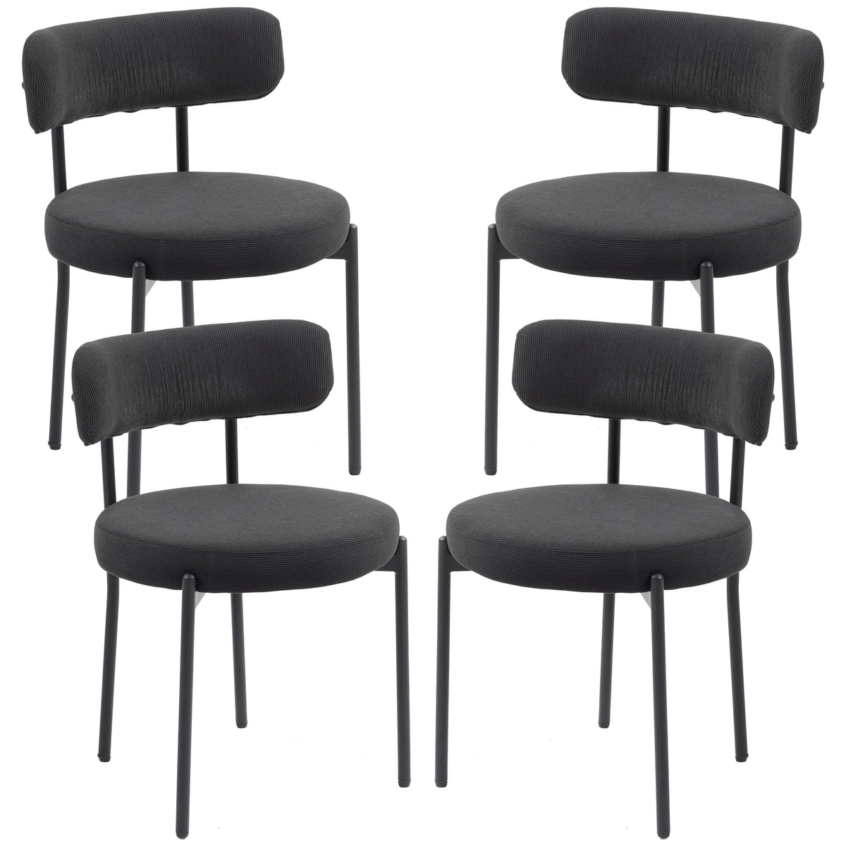 4 Pieces Modern Dining Chairs - Black Corduroy-Dining Chairs-DECOROLALA
