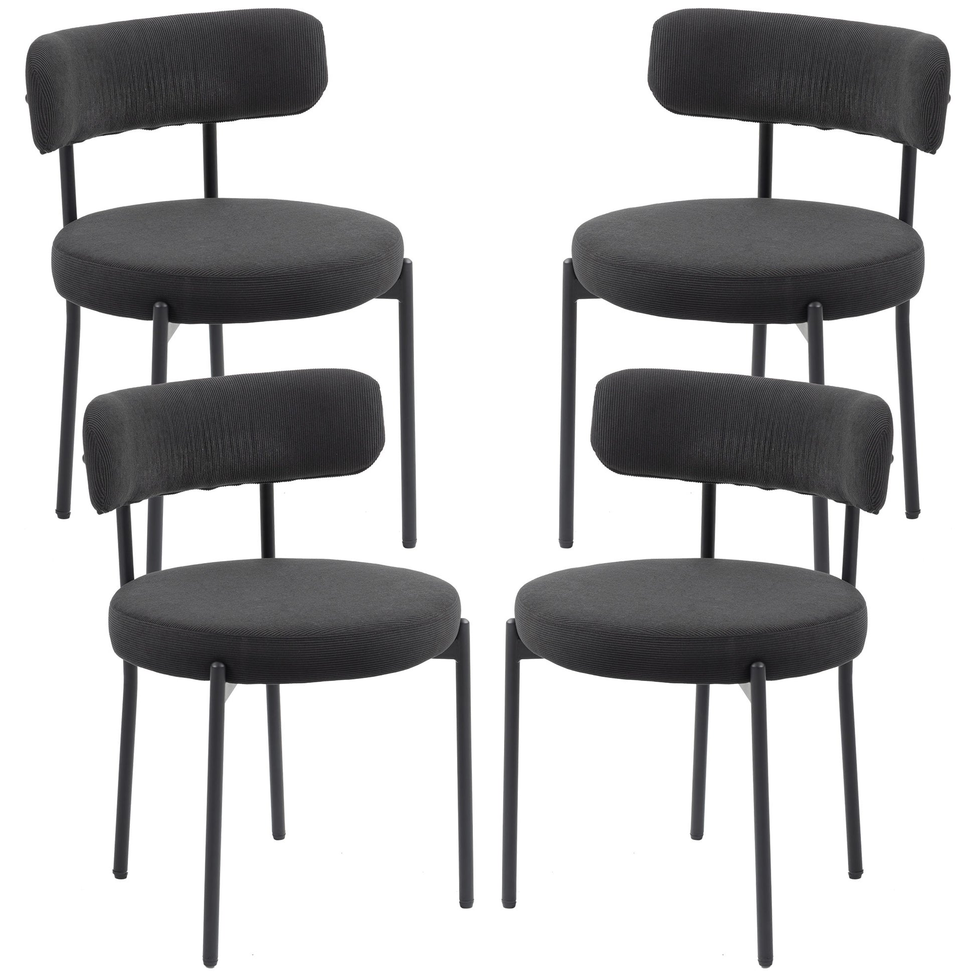 4 Pieces Modern Dining Chairs - Black Corduroy-DECOROLALA