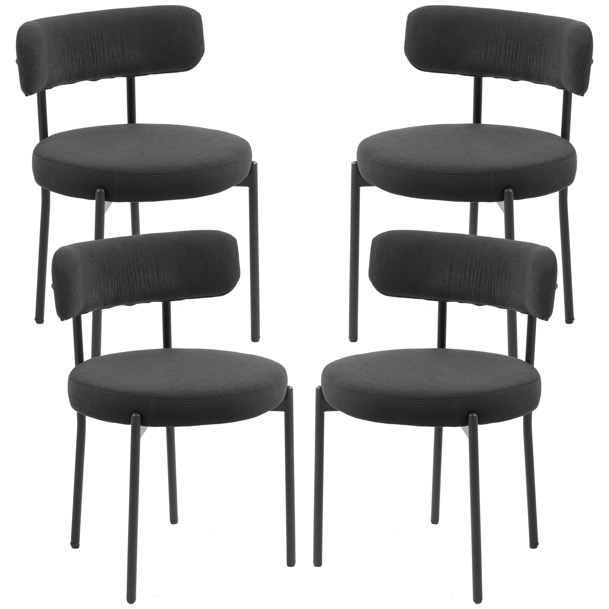 4 Pieces Modern Dining Chairs - Black Corduroy-DECOROLALA