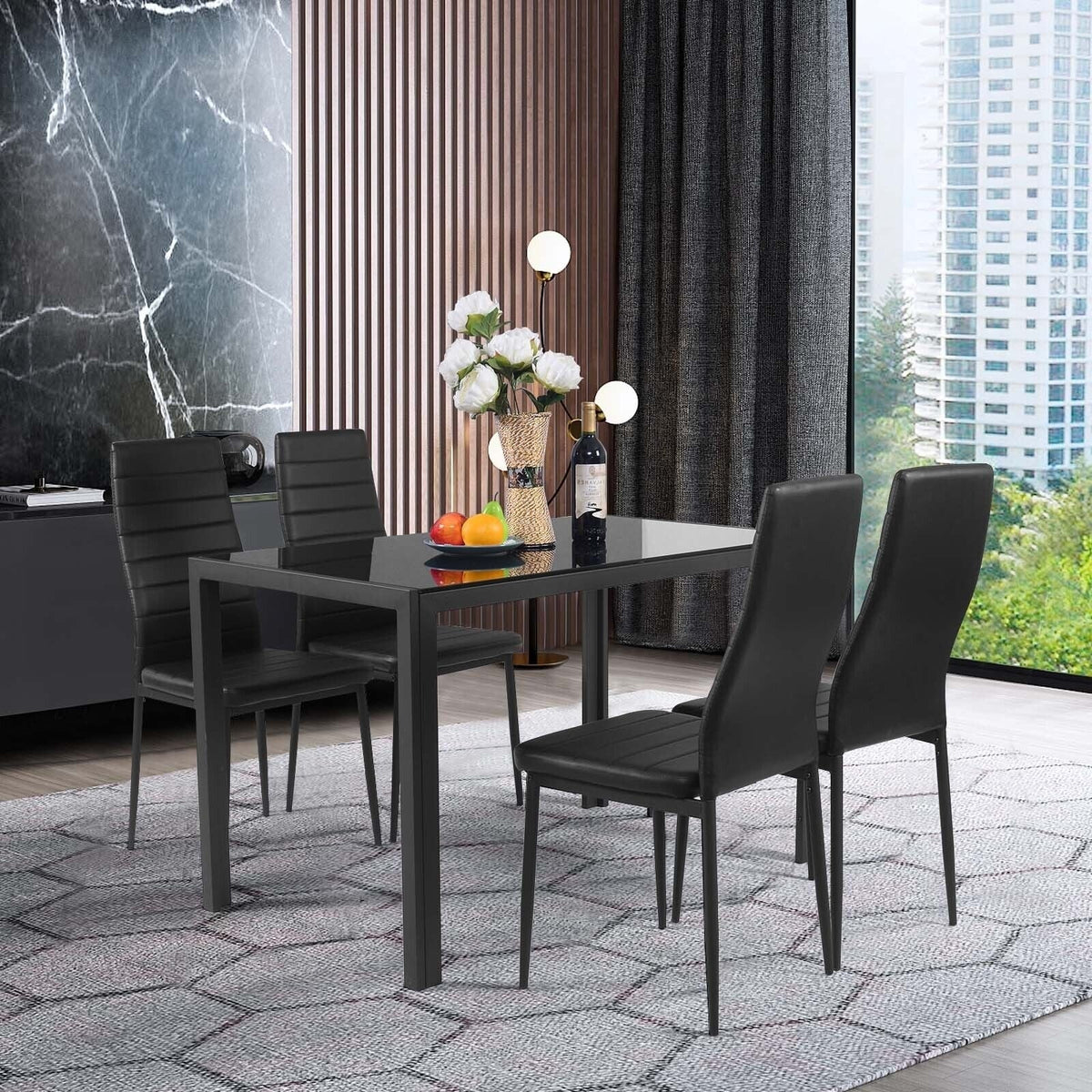 4 Pieces Modern Leather Dinning Chairs Set with Metal Frame-Dining Chairs-DECOROLALA