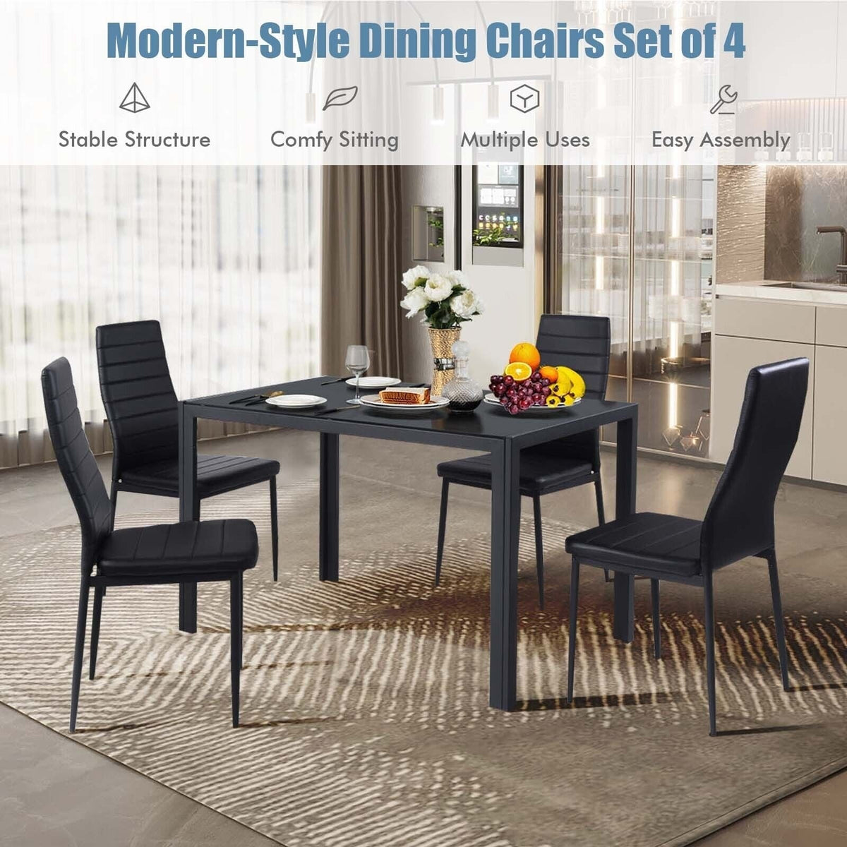 4 Pieces Modern Leather Dinning Chairs Set with Metal Frame-Dining Chairs-DECOROLALA