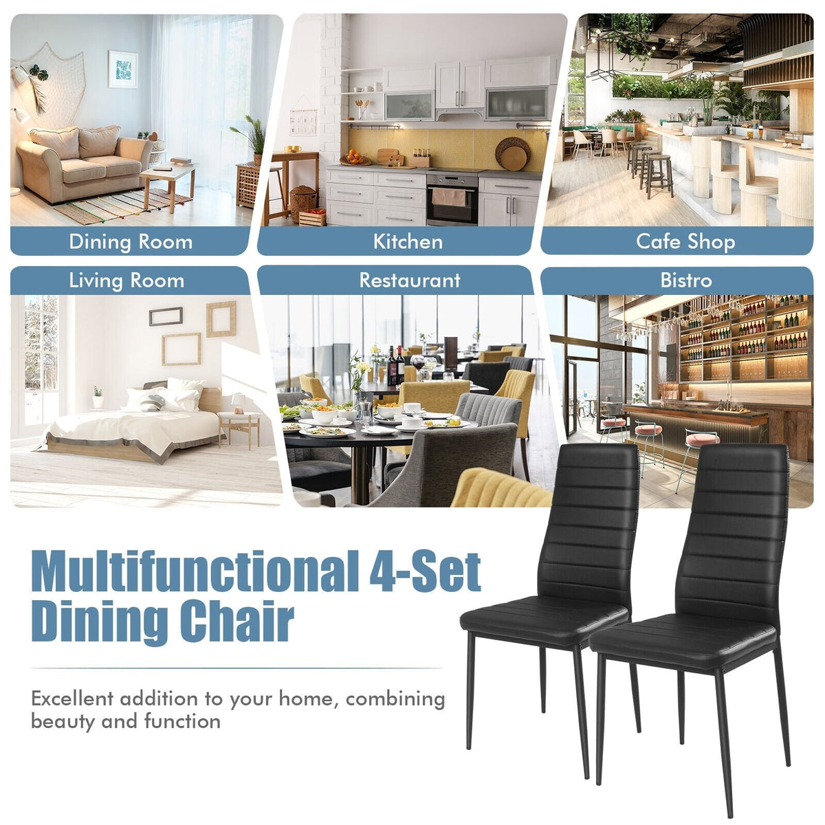4 Pieces Modern Leather Dinning Chairs Set with Metal Frame-Dining Chairs-DECOROLALA