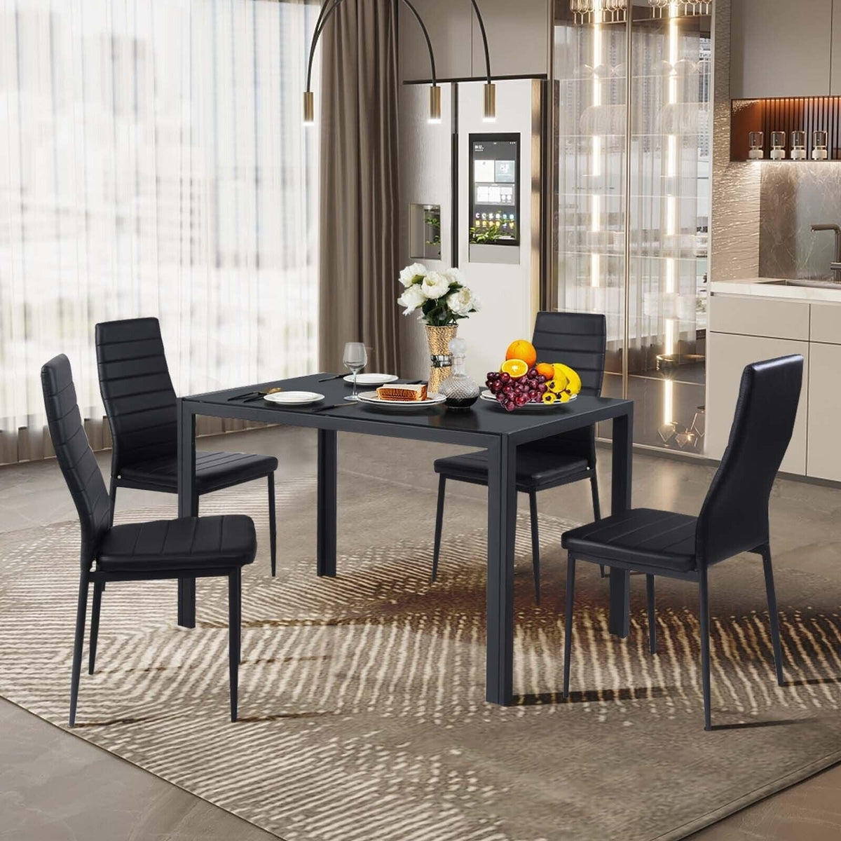 4 Pieces Modern Leather Dinning Chairs Set with Metal Frame-Dining Chairs-DECOROLALA
