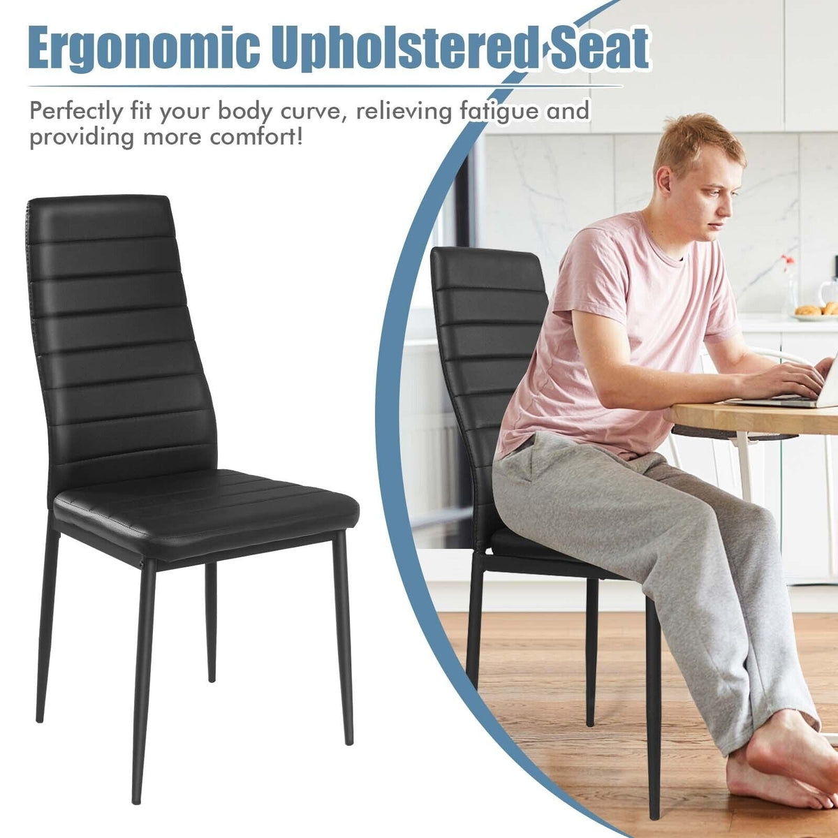 4 Pieces Modern Leather Dinning Chairs Set with Metal Frame-Dining Chairs-DECOROLALA