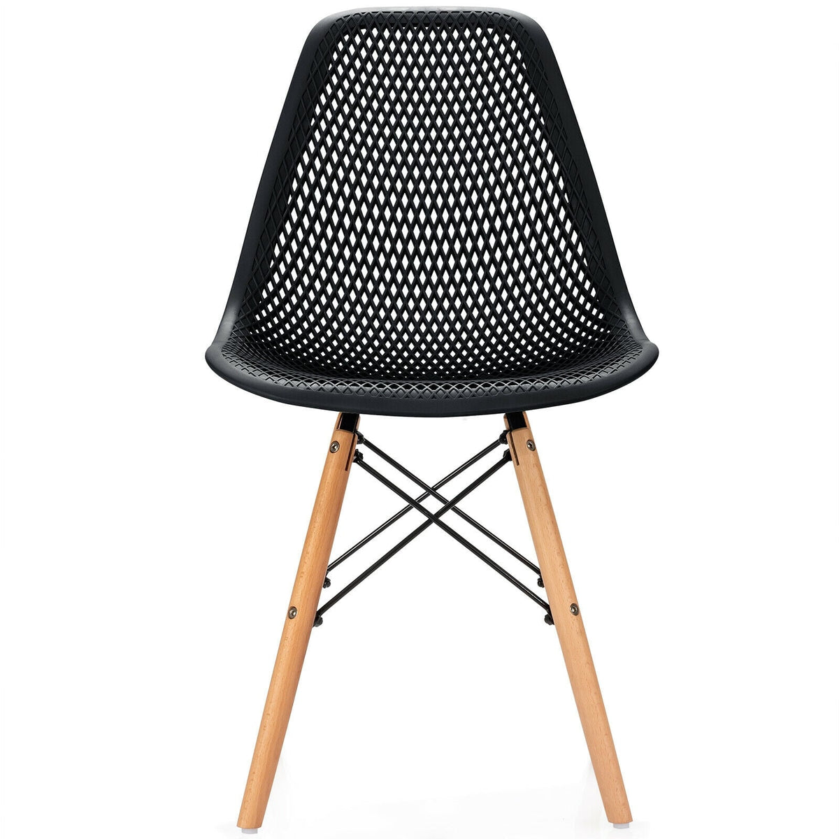 4 Pieces Modern Plastic Hollow Chair Set with Wood Leg-Black-Dining Chairs-DECOROLALA