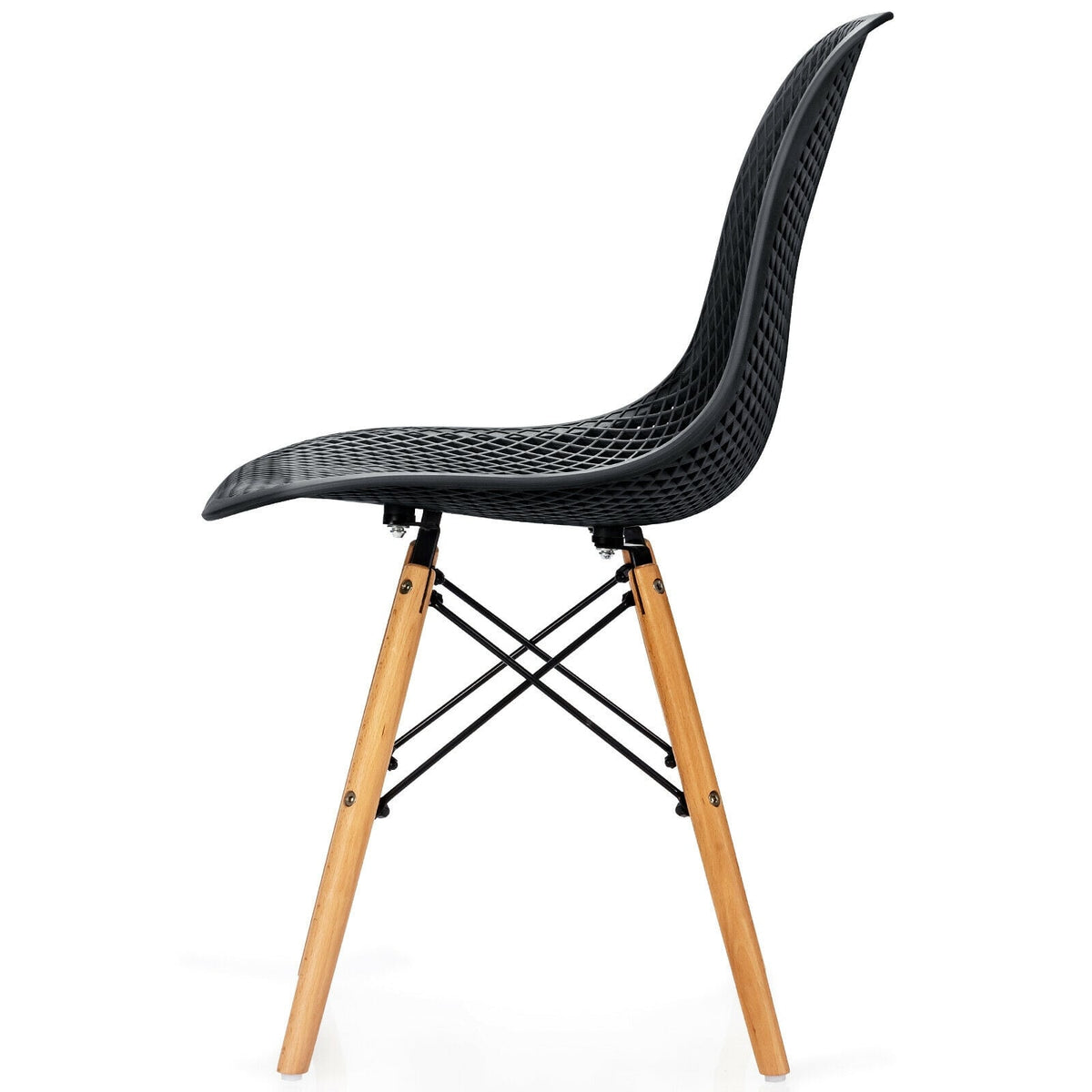 4 Pieces Modern Plastic Hollow Chair Set with Wood Leg-Black-Dining Chairs-DECOROLALA