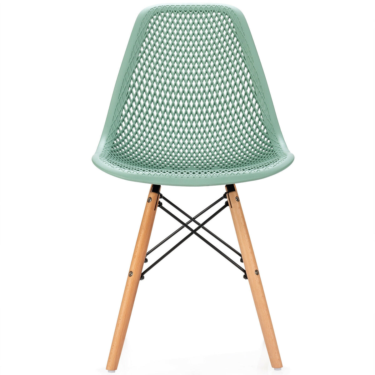 4 Pieces Modern Plastic Hollow Chair Set with Wood Leg-Green-Dining Chairs-DECOROLALA