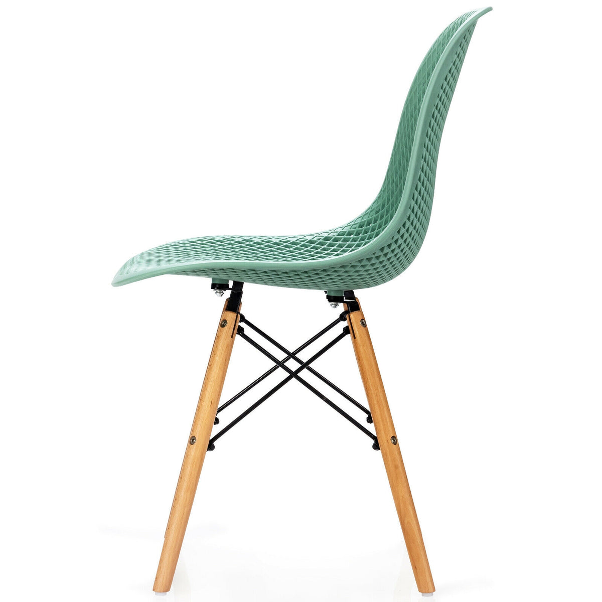 4 Pieces Modern Plastic Hollow Chair Set with Wood Leg-Green-Dining Chairs-DECOROLALA