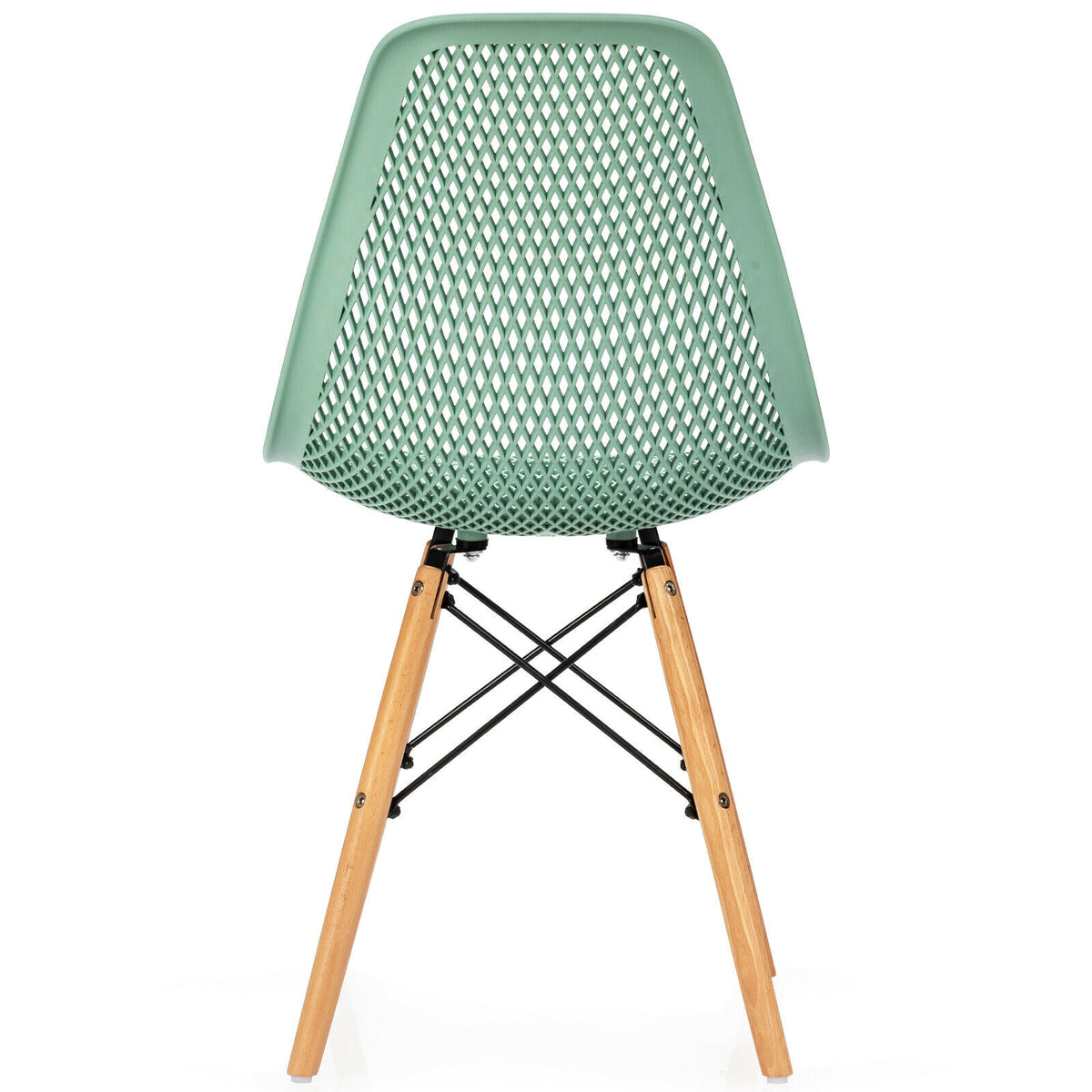 4 Pieces Modern Plastic Hollow Chair Set with Wood Leg-Green-Dining Chairs-DECOROLALA
