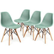 4 Pieces Modern Plastic Hollow Chair Set with Wood Leg-Green-Dining Chairs-DECOROLALA