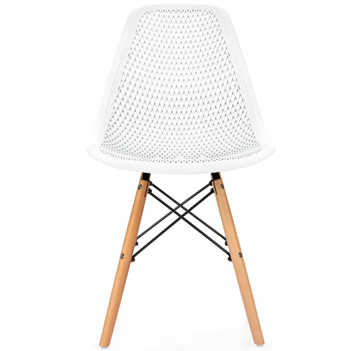 4 Pieces Modern Plastic Hollow Chair Set with Wood Leg-White-Dining Chairs-DECOROLALA